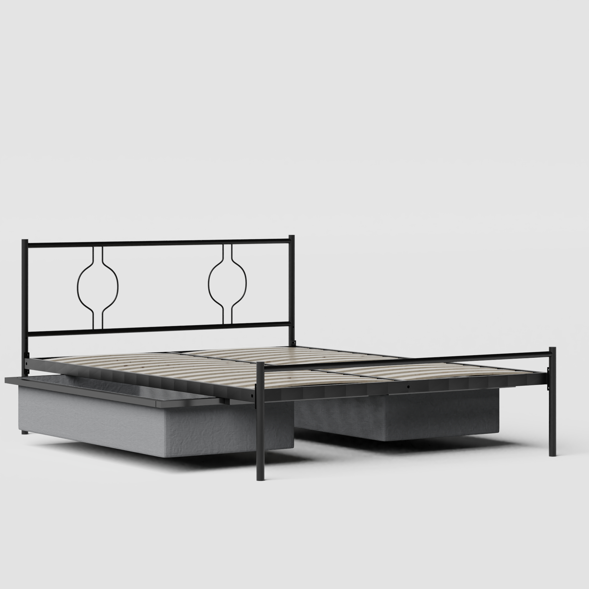 Meiji iron/metal bed in black with drawers