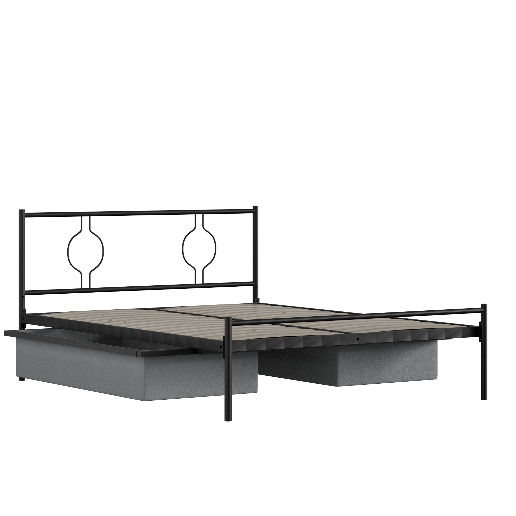 Meiji iron/metal bed in black with drawers