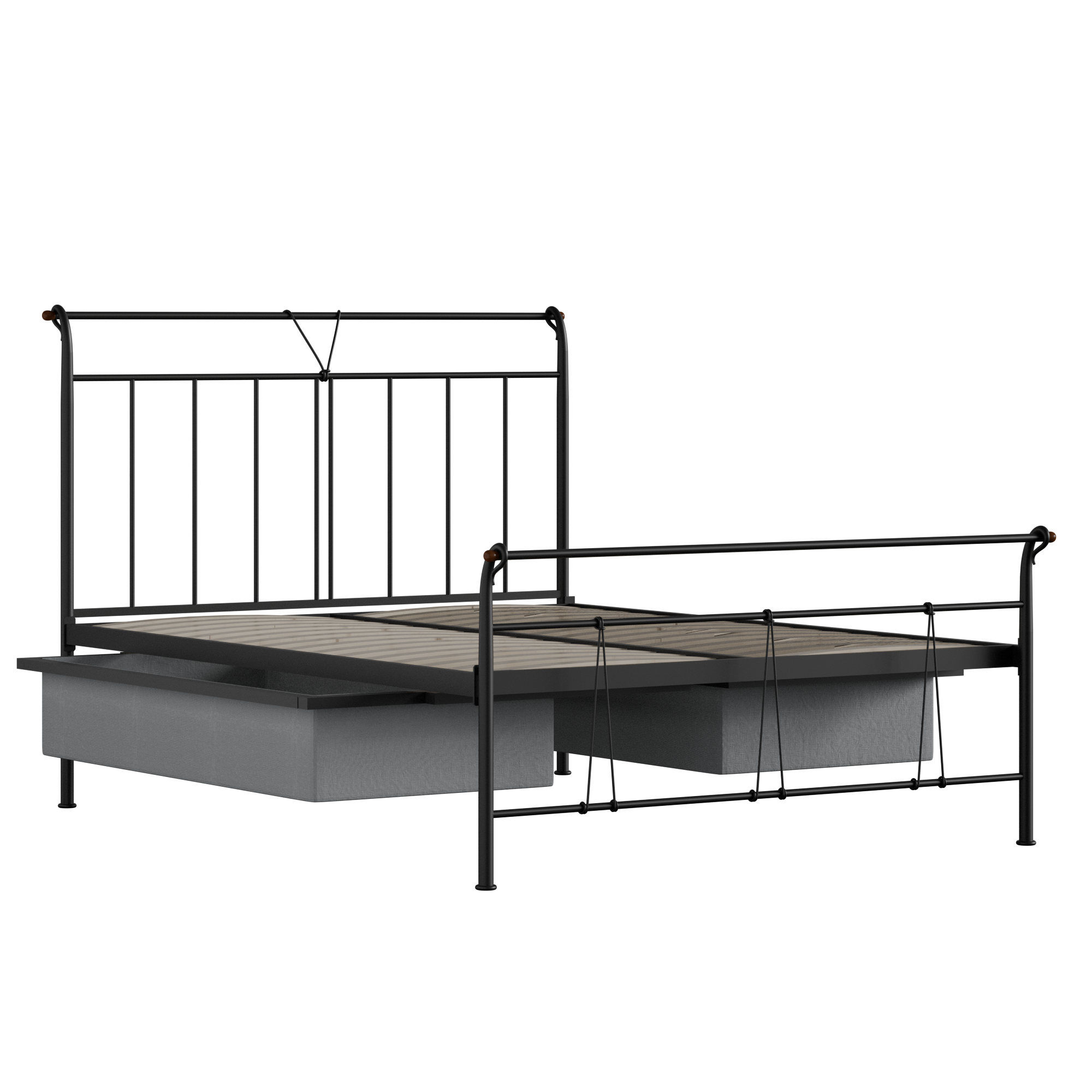 Pellini iron/metal bed in black with drawers