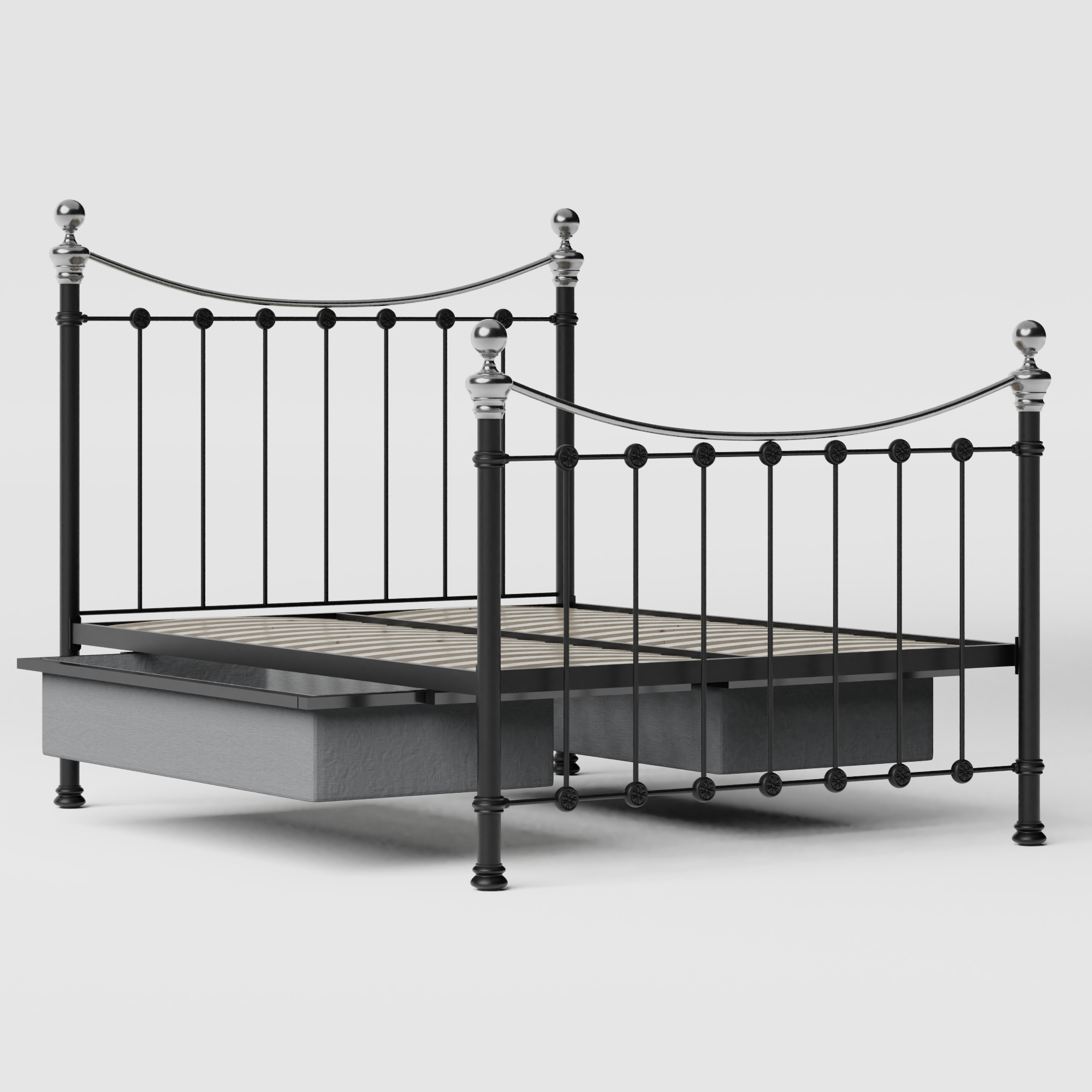 Selkirk Chromo iron/metal bed in black with drawers