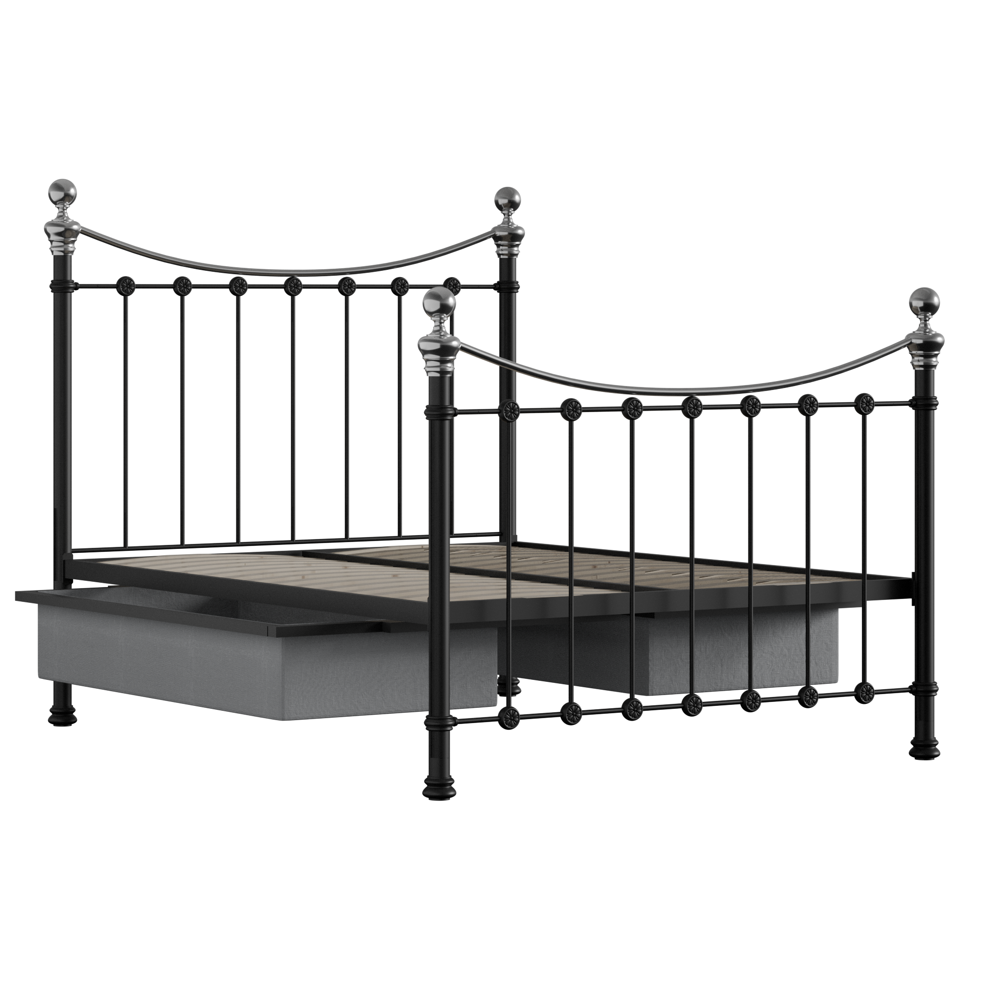 Selkirk Chromo iron/metal bed in black with drawers