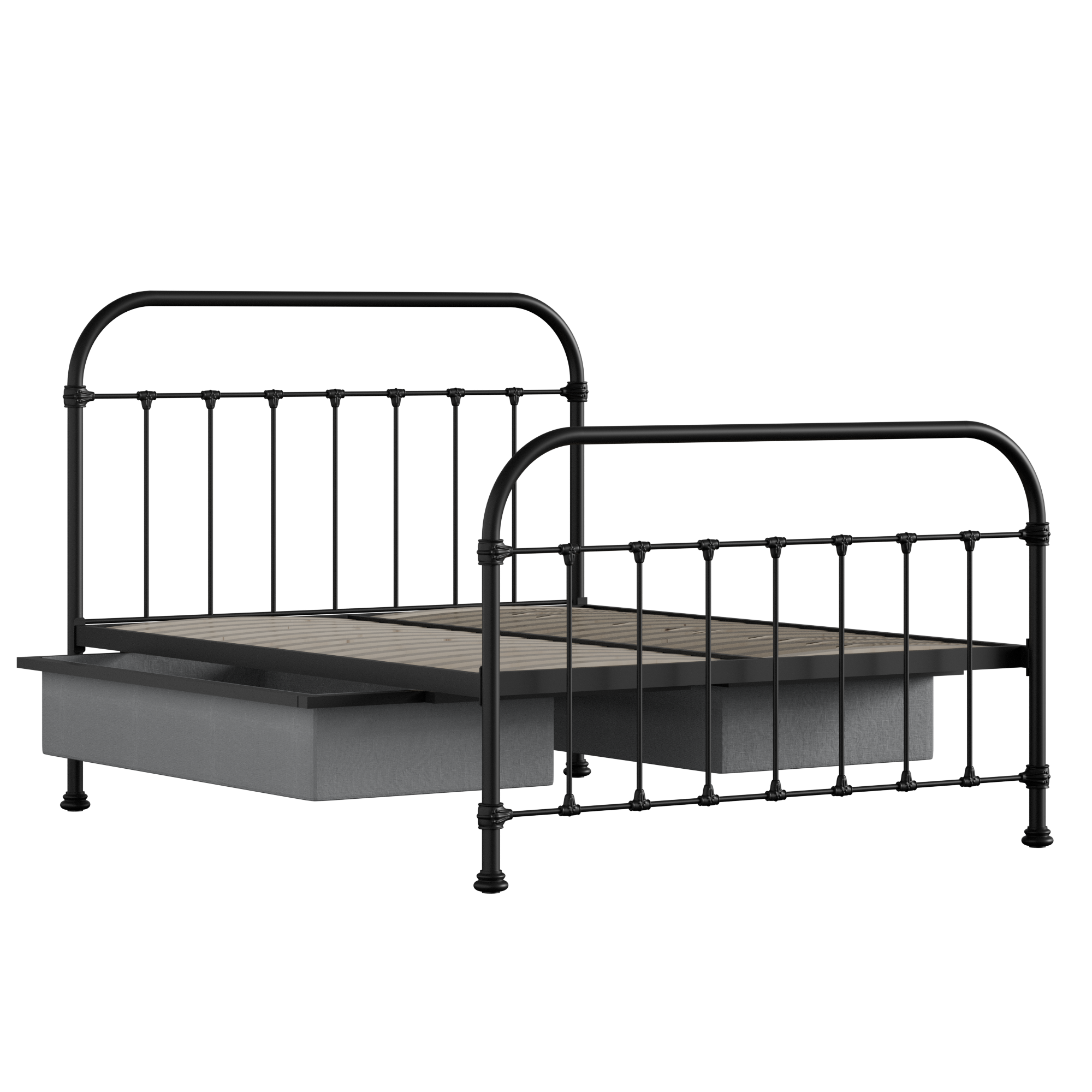 Timolin cama de metal en negro con cajones