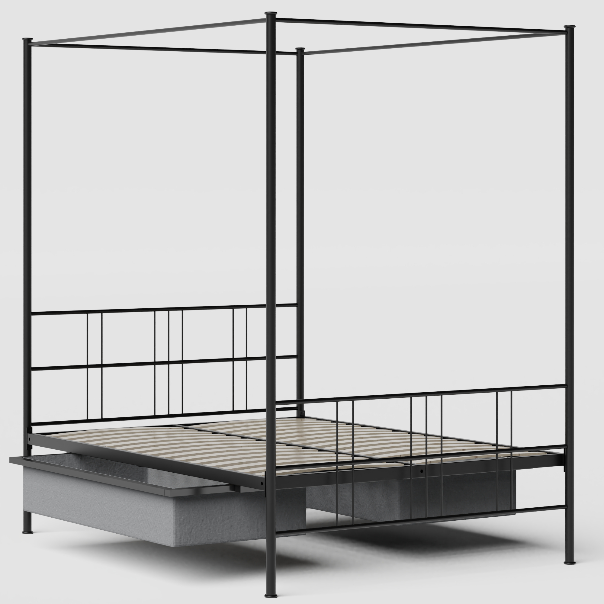 Toulon iron/metal bed in black with drawers