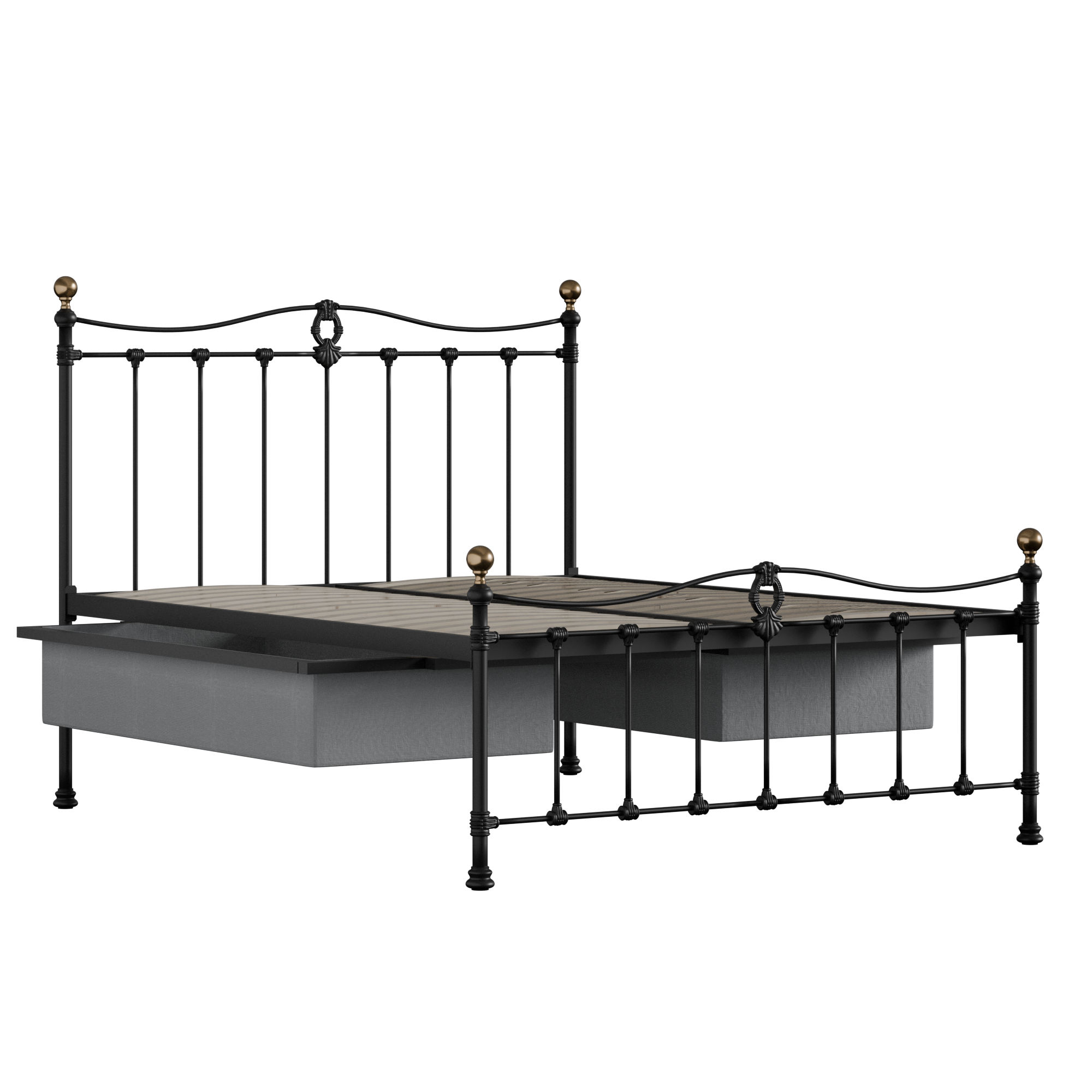 Tulsk Low Footend iron/metal bed in black with drawers