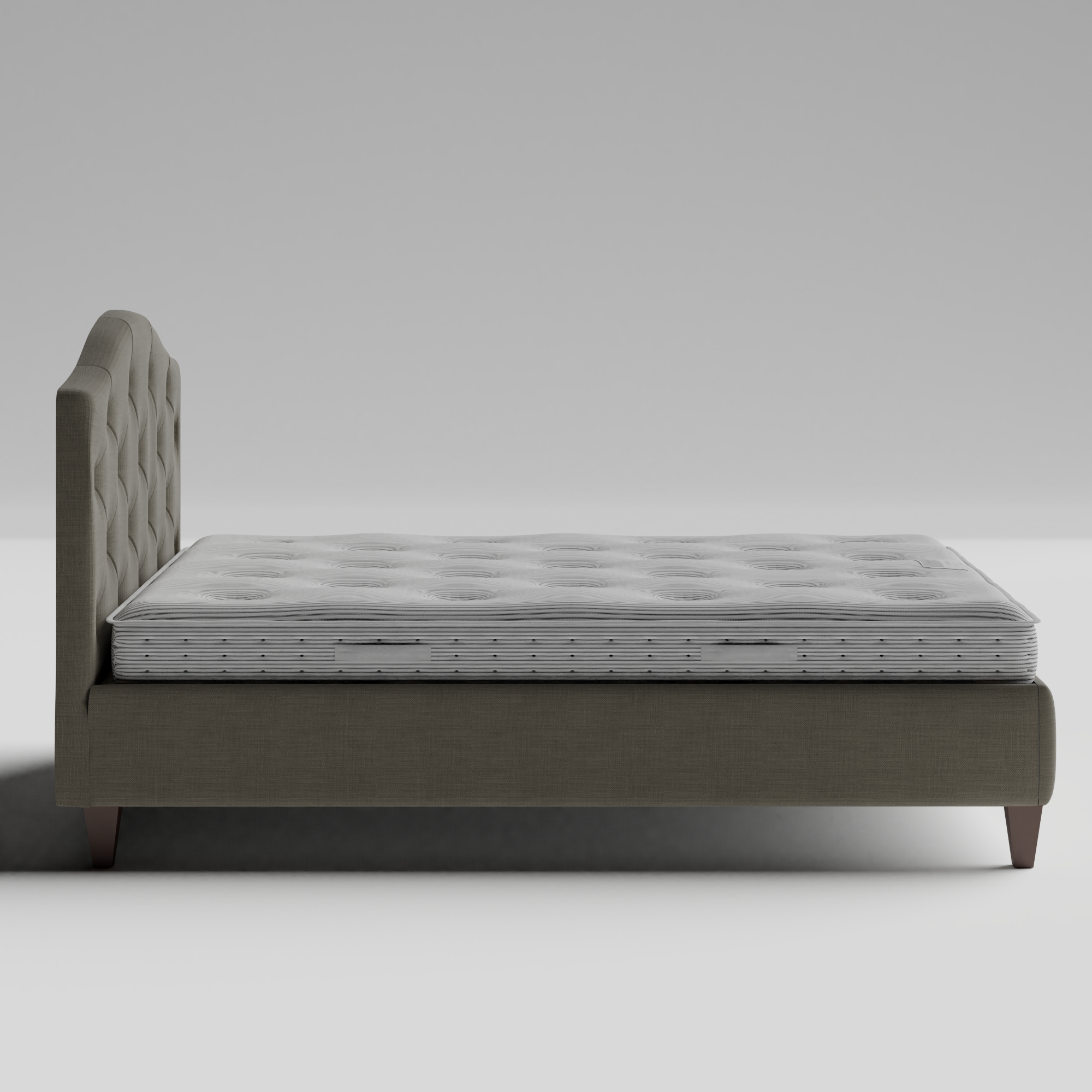 Daniella Deep Buttoned cama tapizada en tela gris con colchón