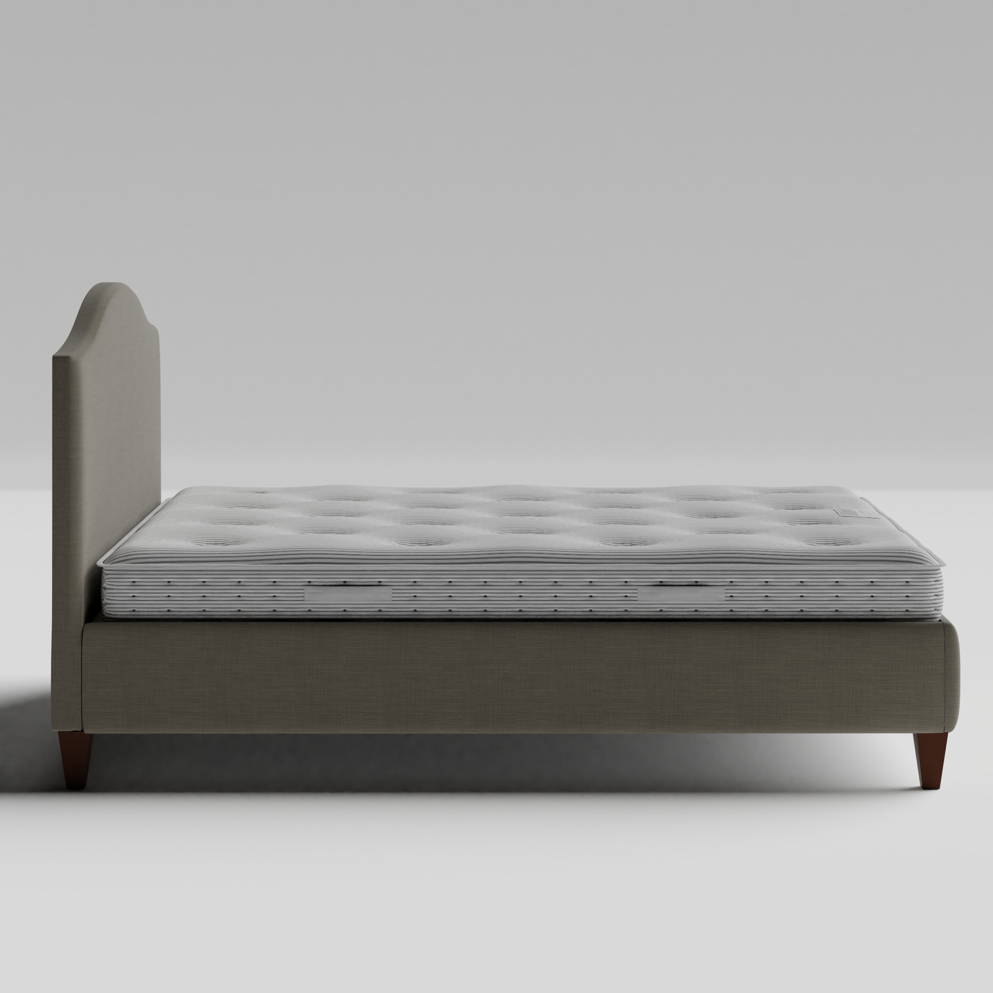 Daniella cama tapizada en tela gris con colchón