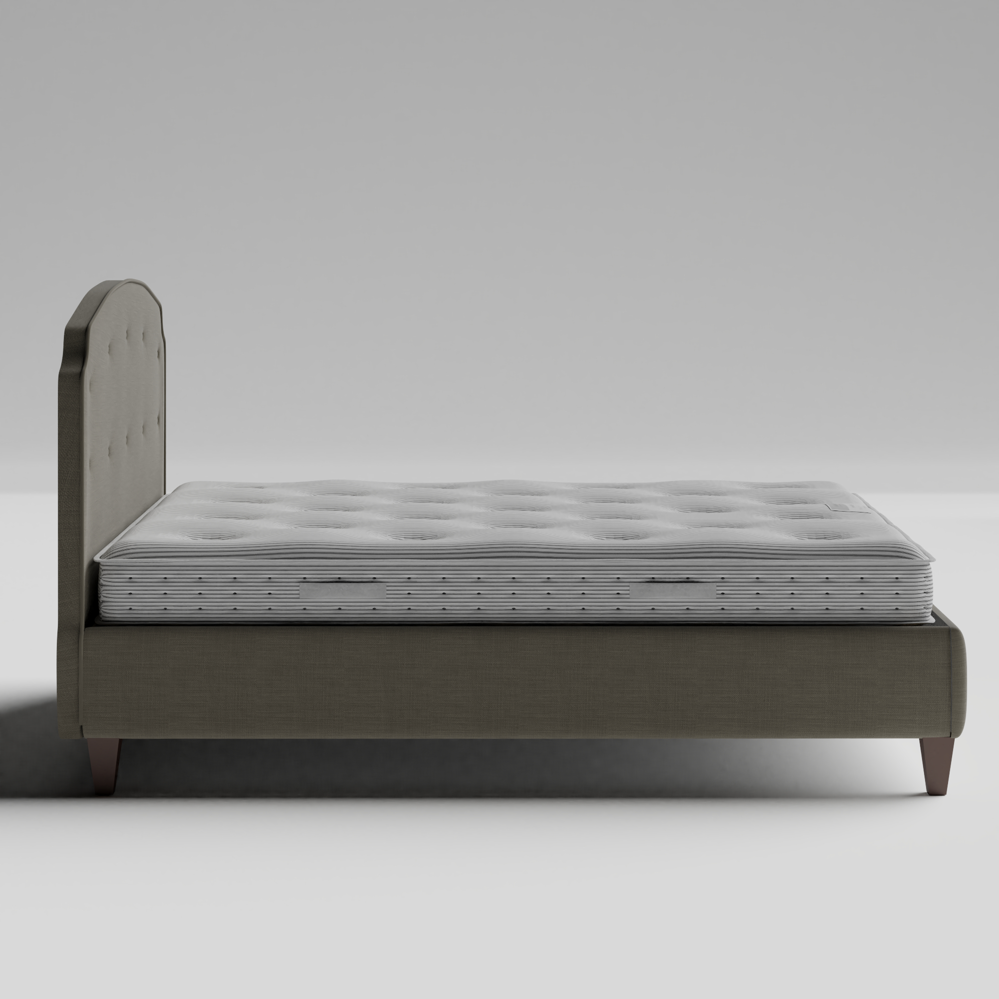 Lide Buttoned cama tapizada en tela gris con colchón