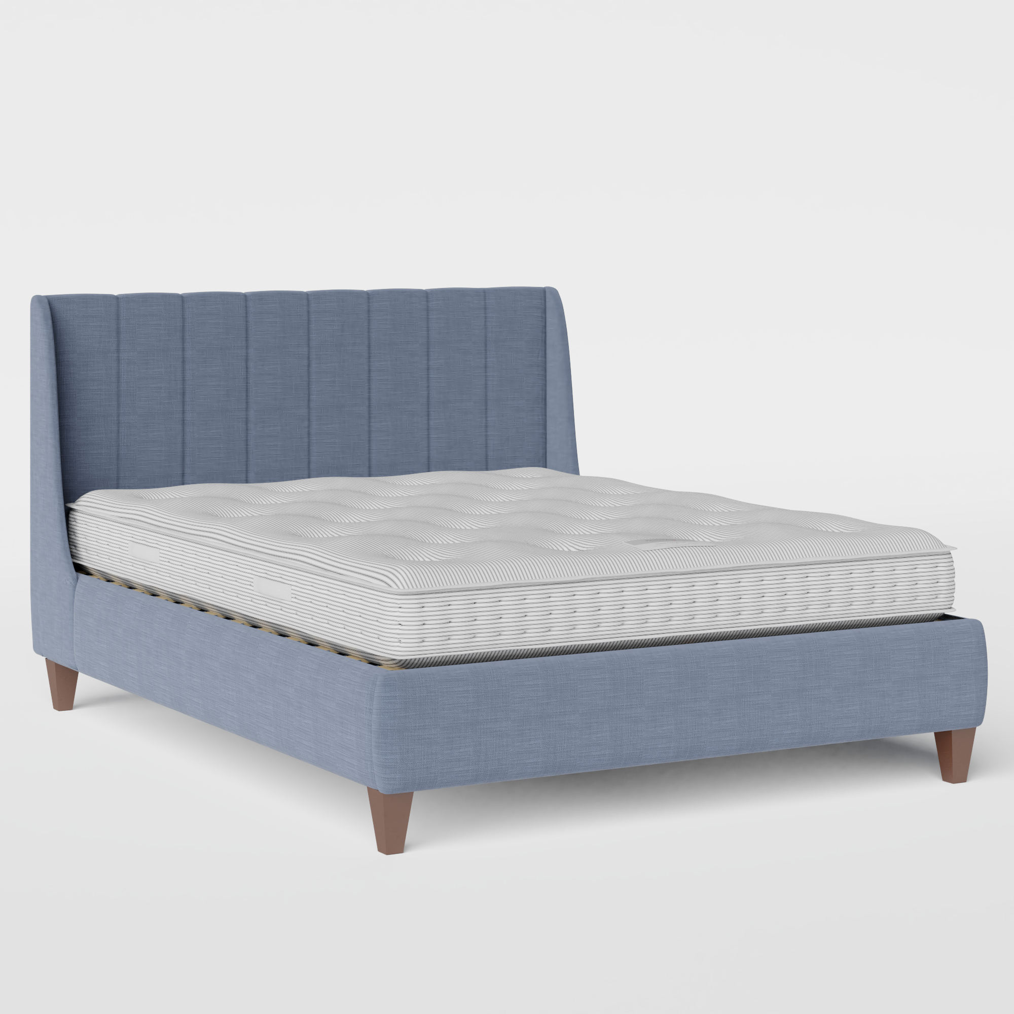 Sunderland Pleated upholstered bed in blue fabric
