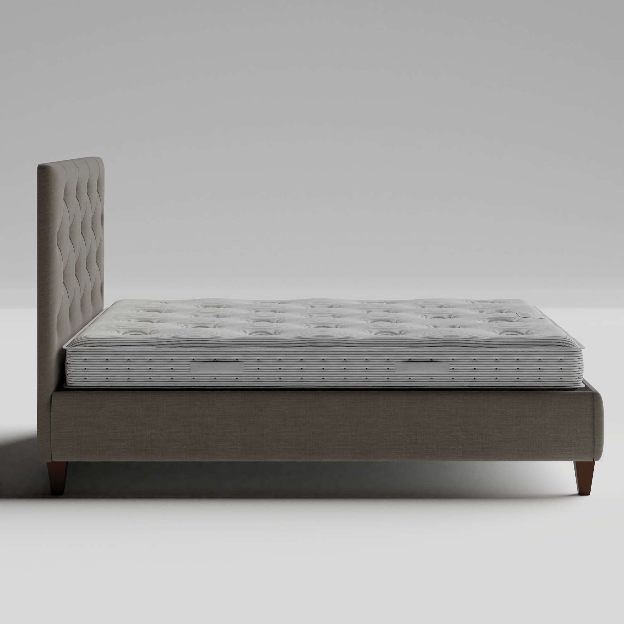 Yushan Deep Buttoned upholstered bed in grey fabric with Juno mattress