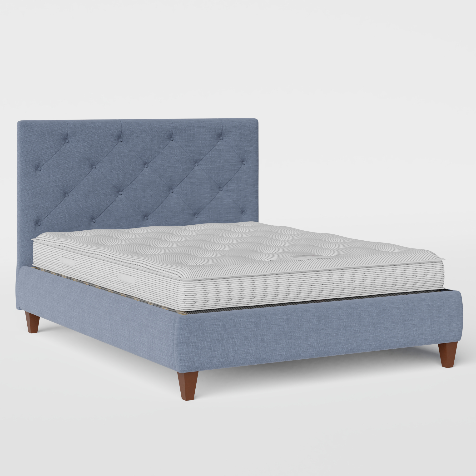 Yushan Deep Buttoned upholstered bed in blue fabric