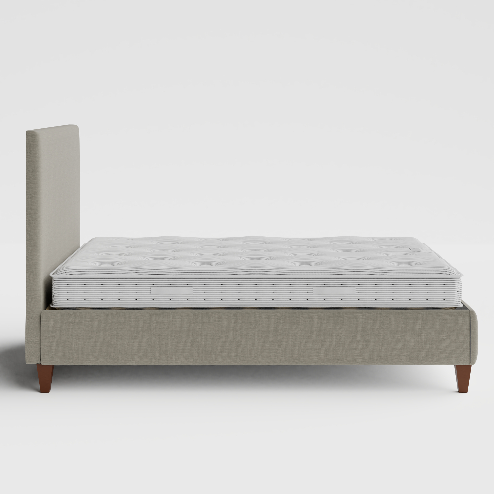 Yushan upholstered bed in grey fabric with Juno mattress