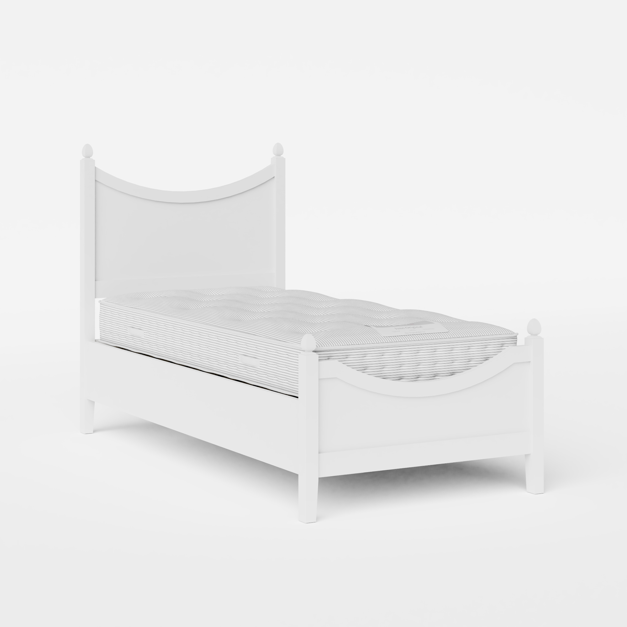 Blake Low Footend Painted single painted wood bed in white with Juno mattress