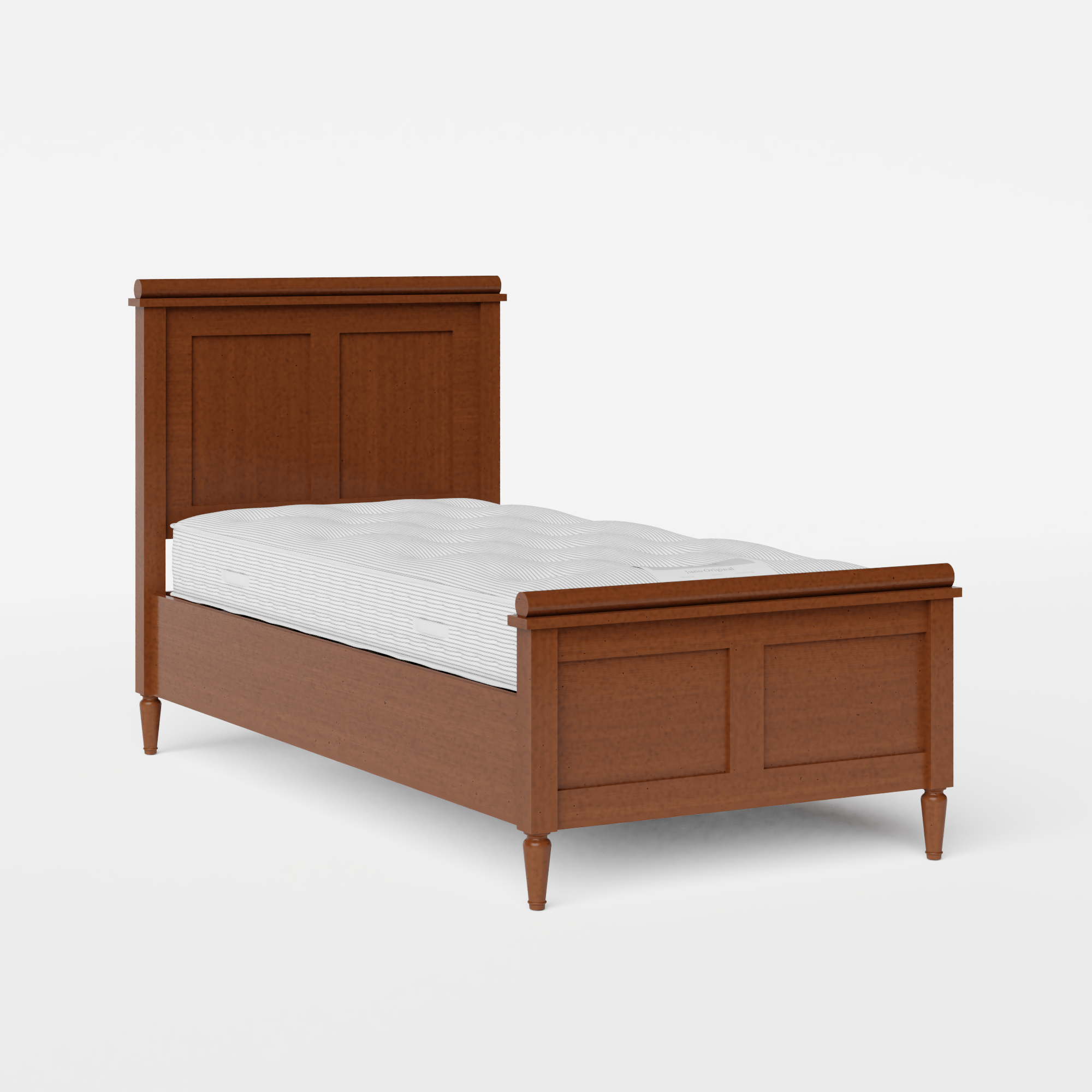 Nocturne single wood bed in dark cherry with Juno mattress