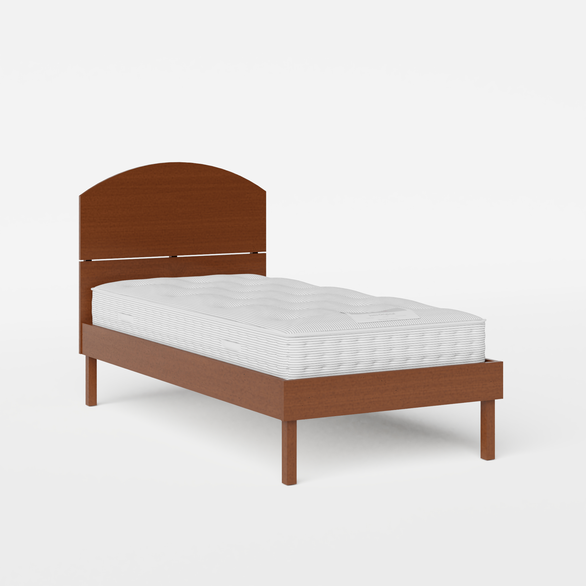 Okawa single wood bed in dark cherry with Juno mattress