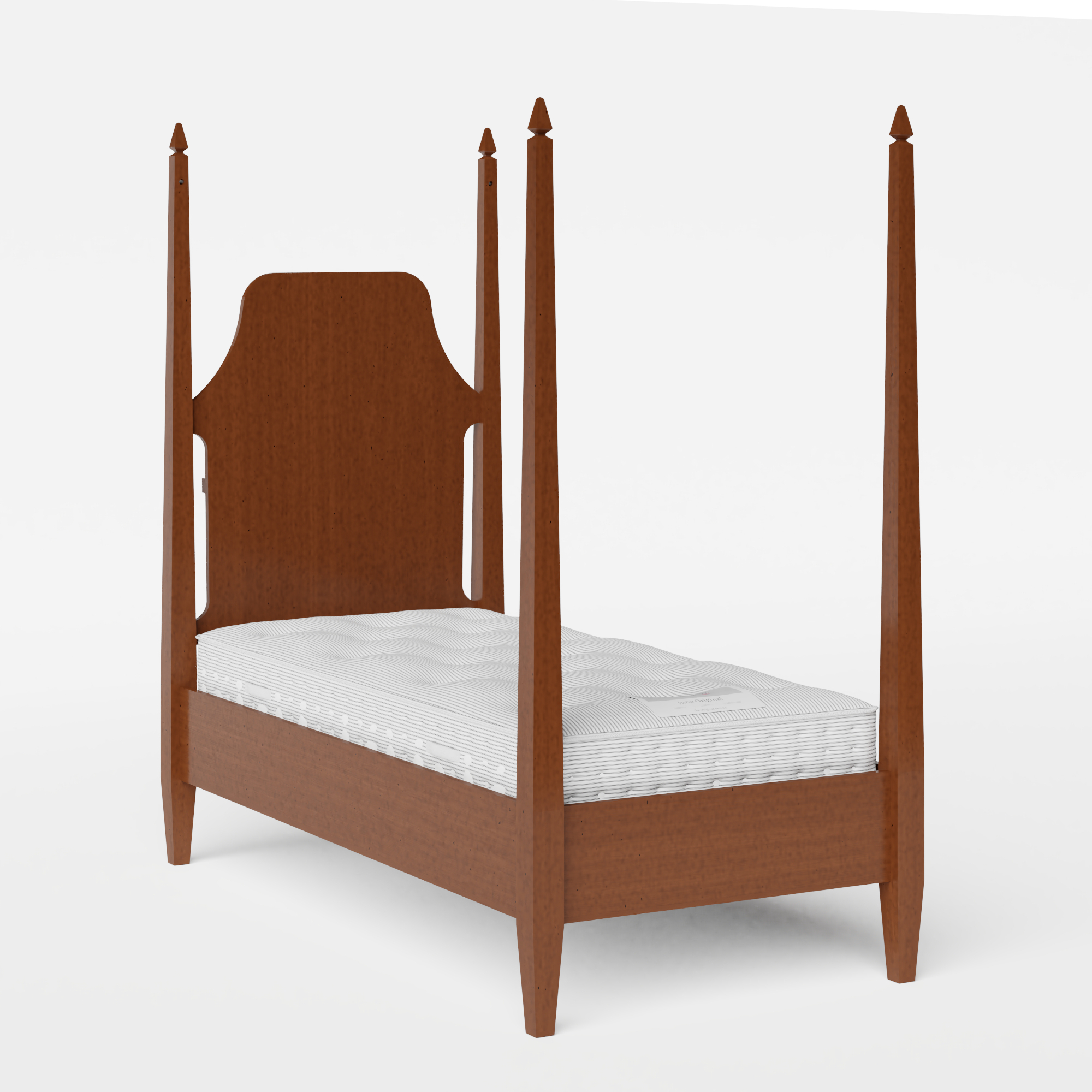 Turner single wood bed in dark cherry with Juno mattress