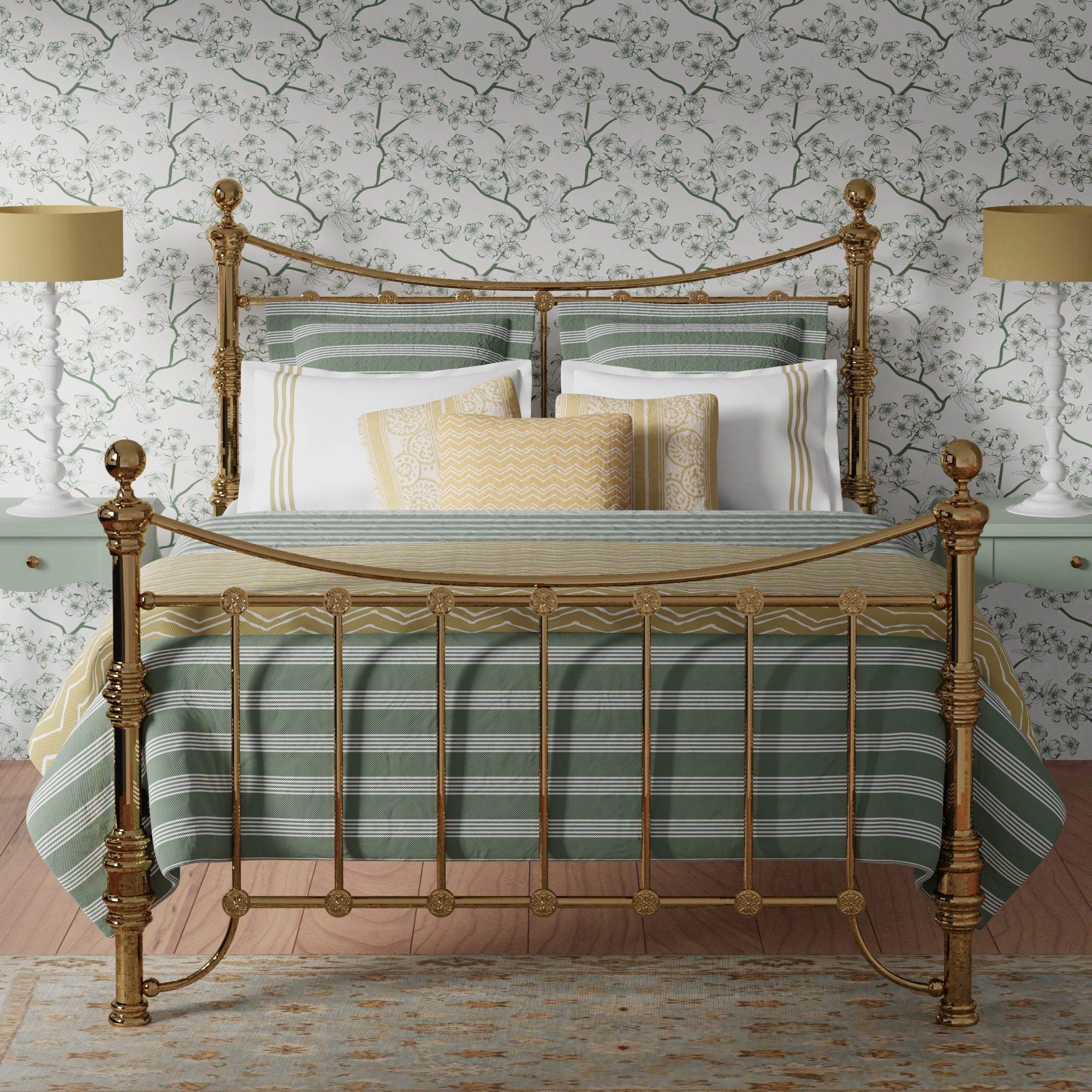 Arran brass bed - Image green and gold