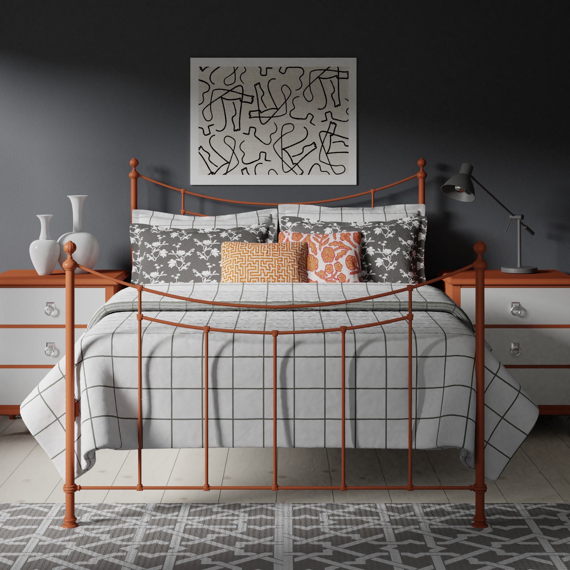 Orange metal shop bed frame