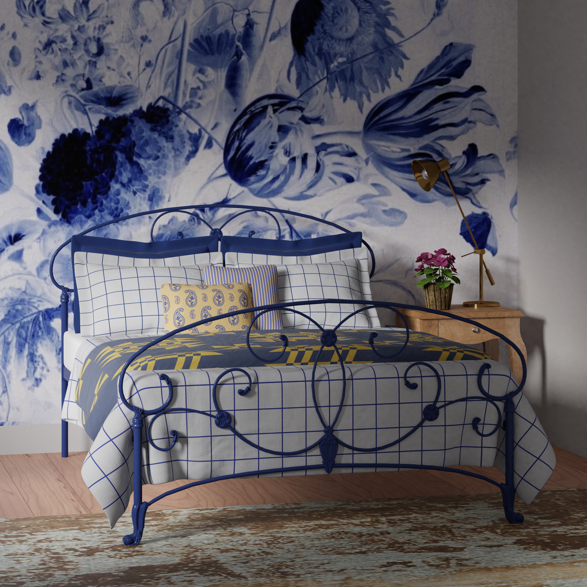 Arigna iron bed frame - Image blue gold