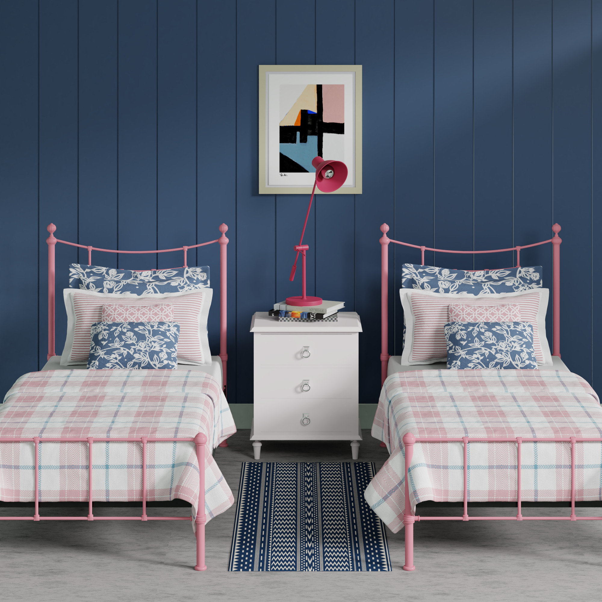Isabelle single iron bed in pink - Image blue pink - 1
