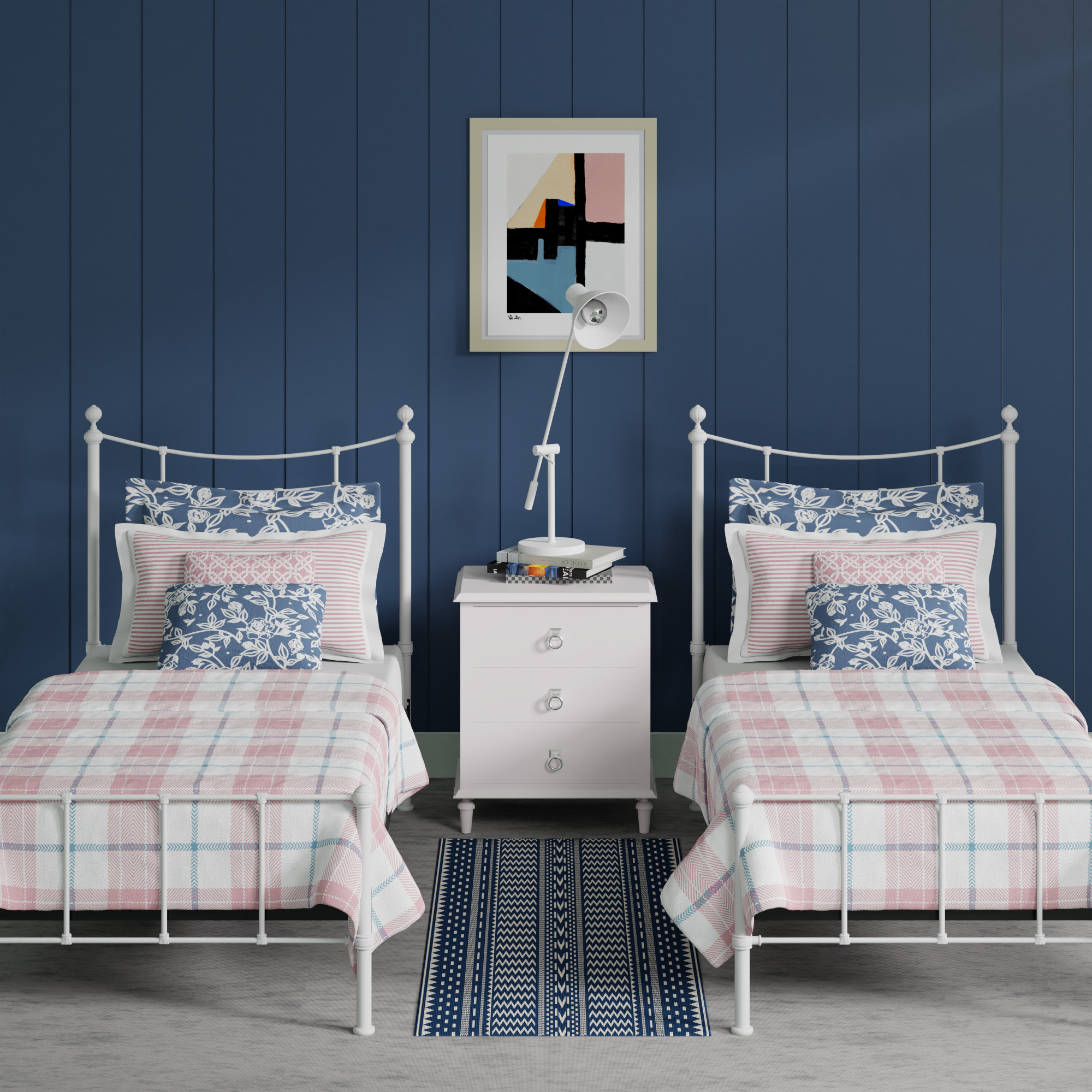 Isabelle single iron bed - Image blue pink