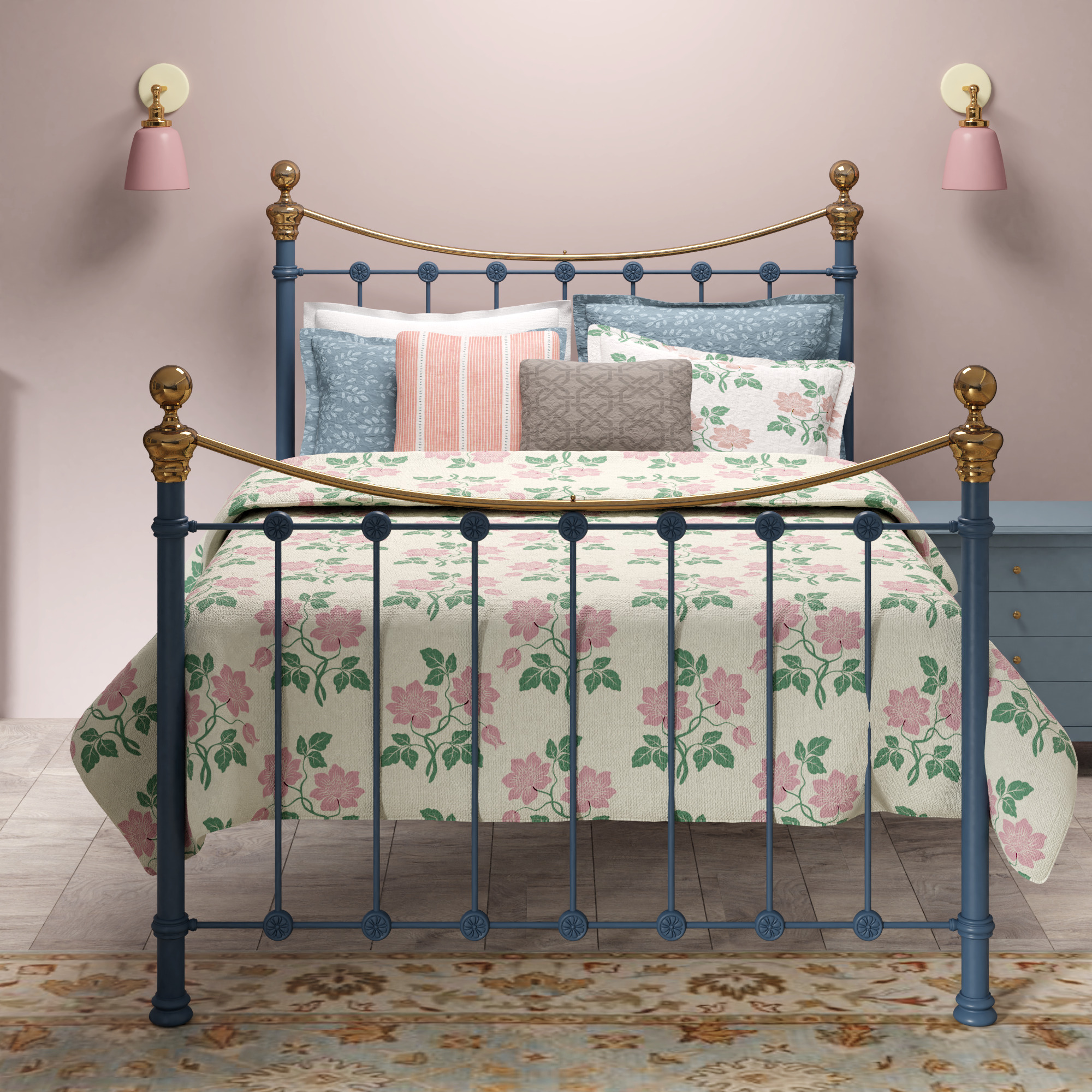 Selkirk iron bed in Blue - Pink and blue bedroom