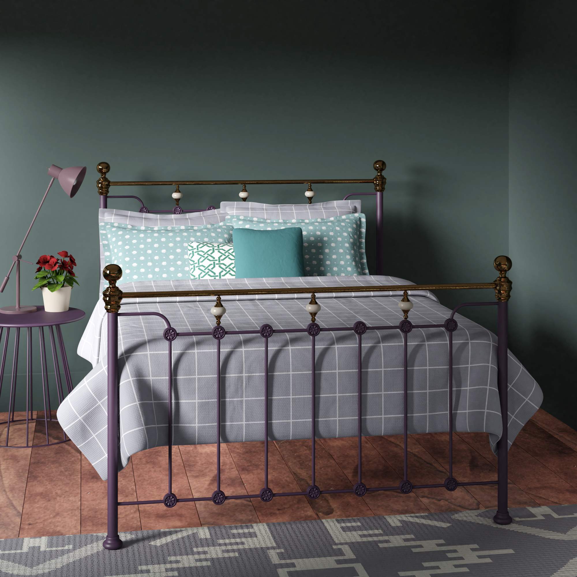 Glenholm iron bed - Image green and purple bedroom