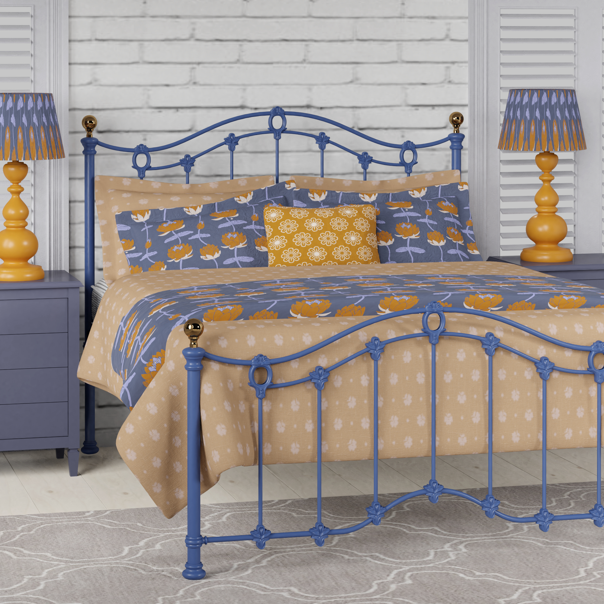 Clarina low footend iron bed - Image blue and orange 2