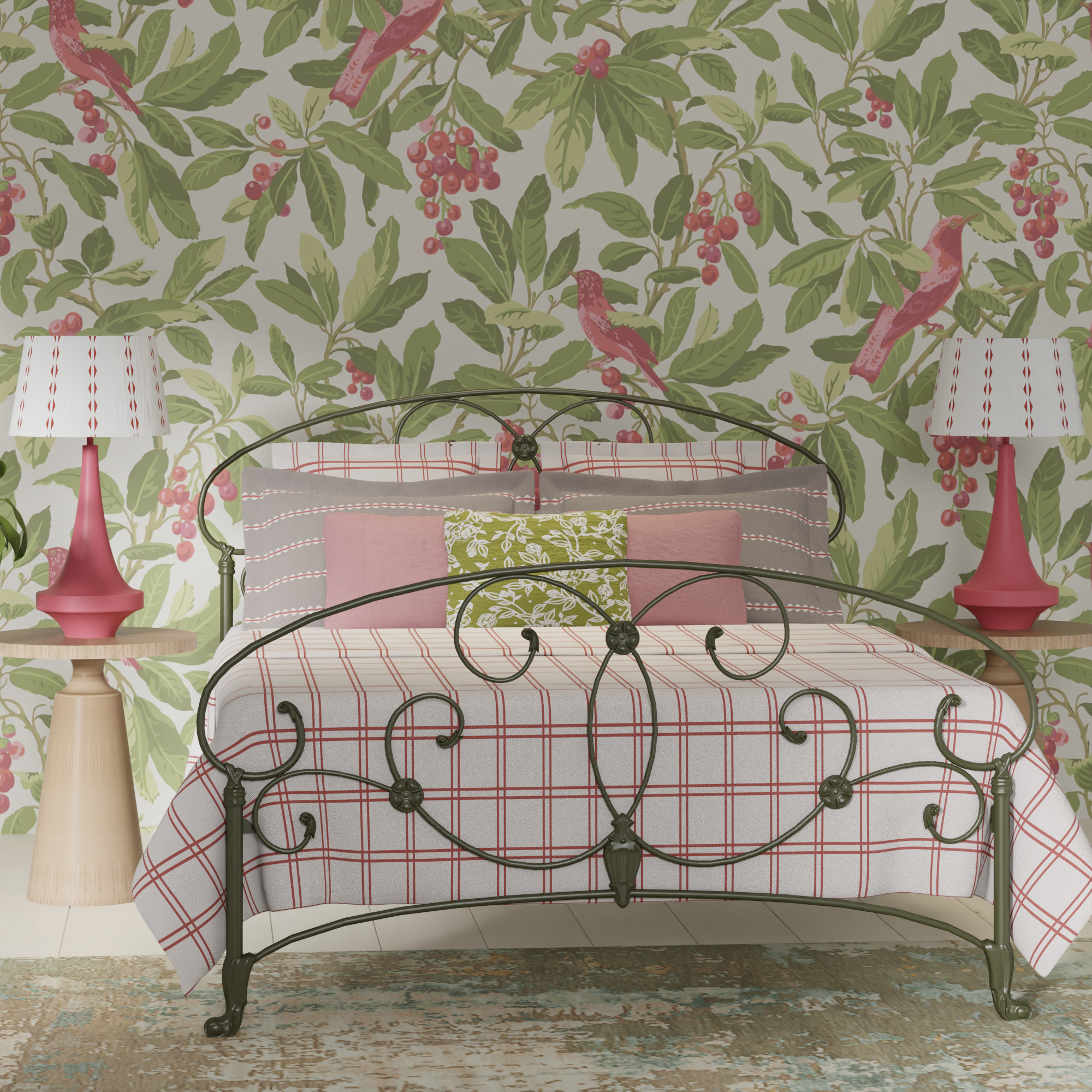 Arigna iron bed frame - Image pink and green bedroom