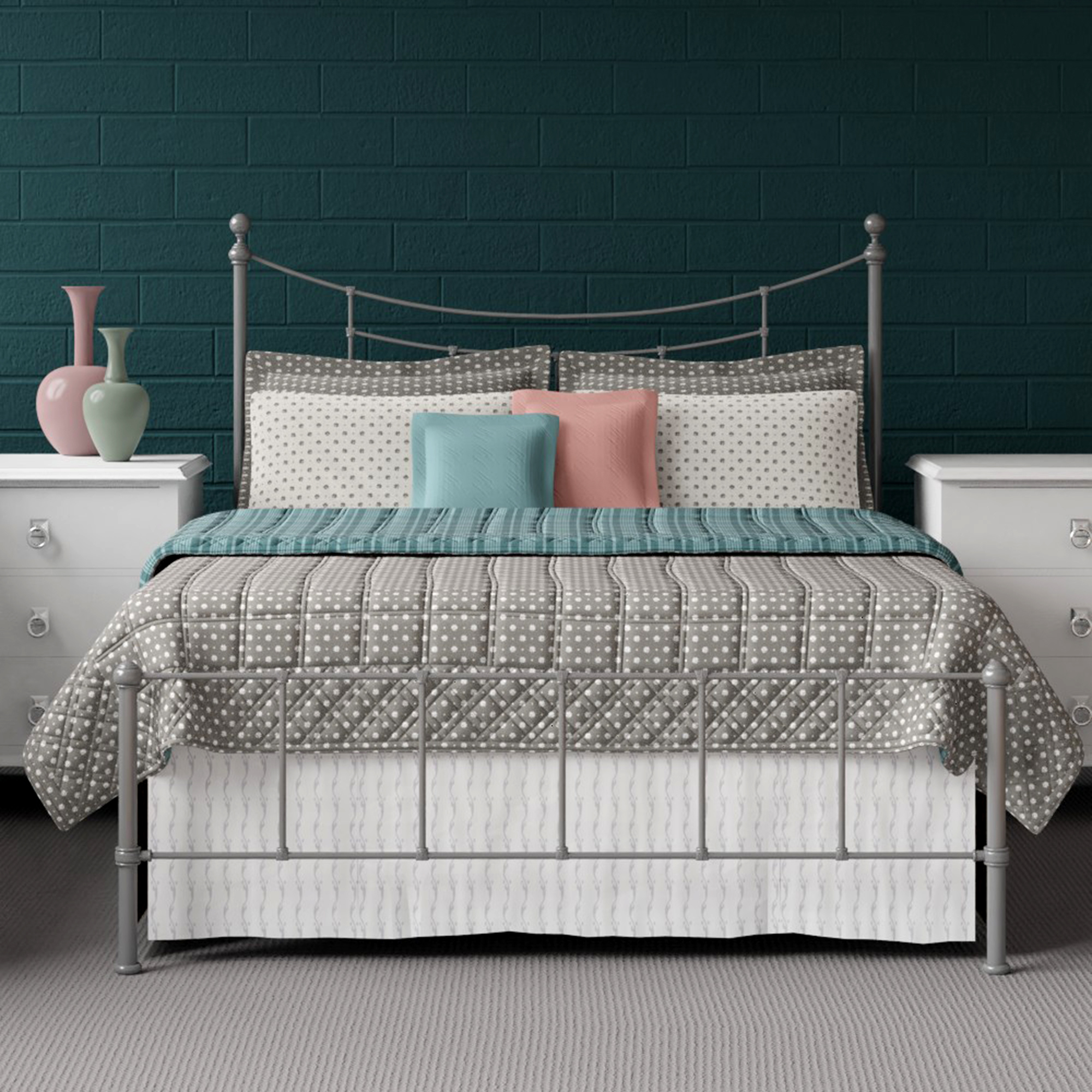 Isabelle iron bed - Teal and grey