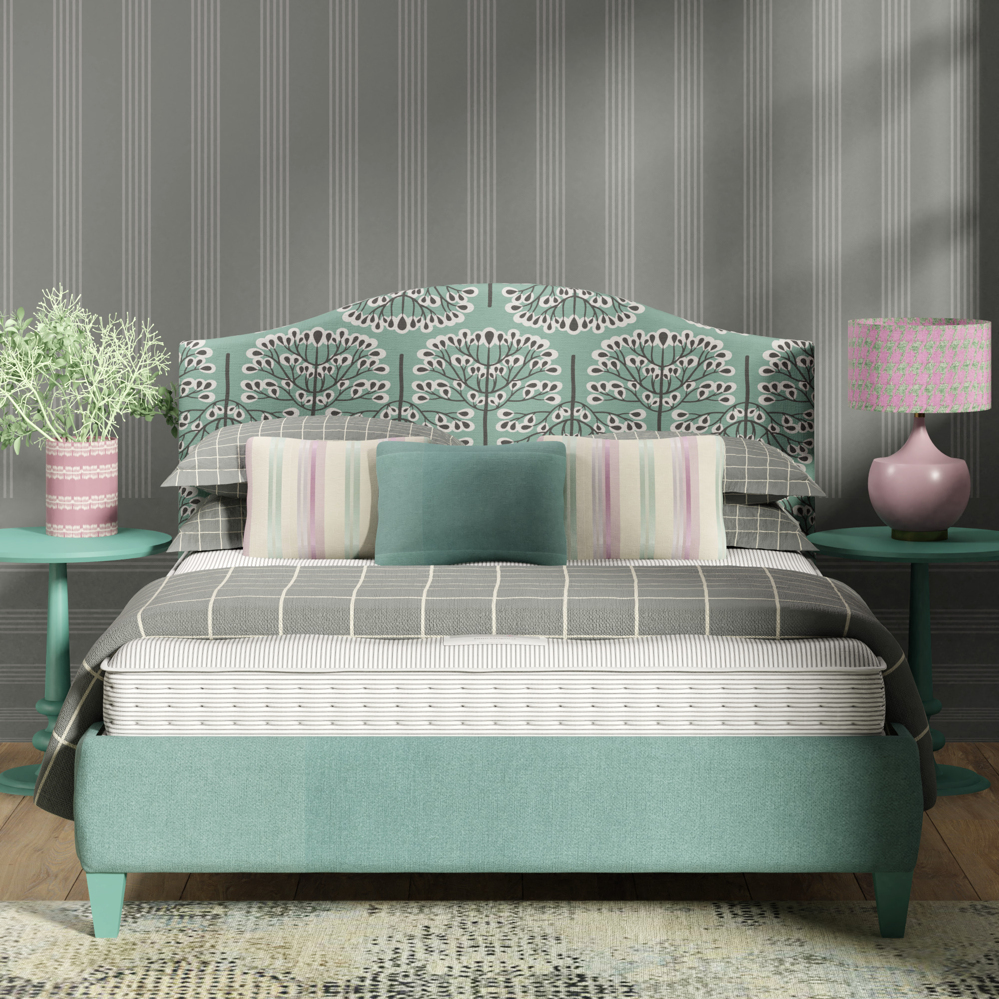 Daniella upholstered bed - Image green grey