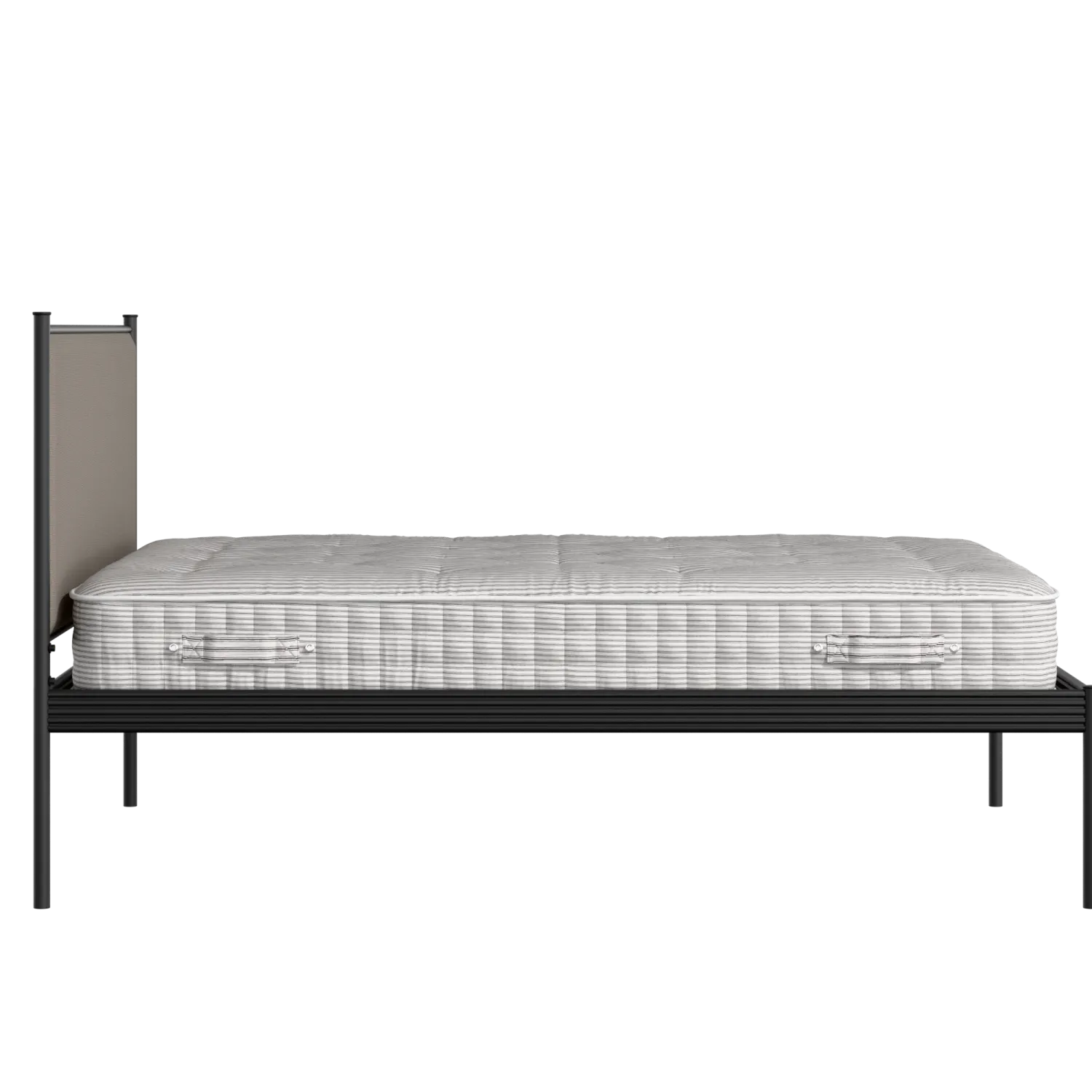 Evelyn iron/metal bed in black with storm grey fabric