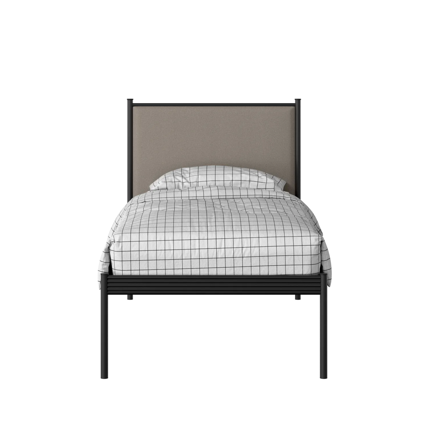 Evelyn iron/metal single bed in black with storm grey fabric