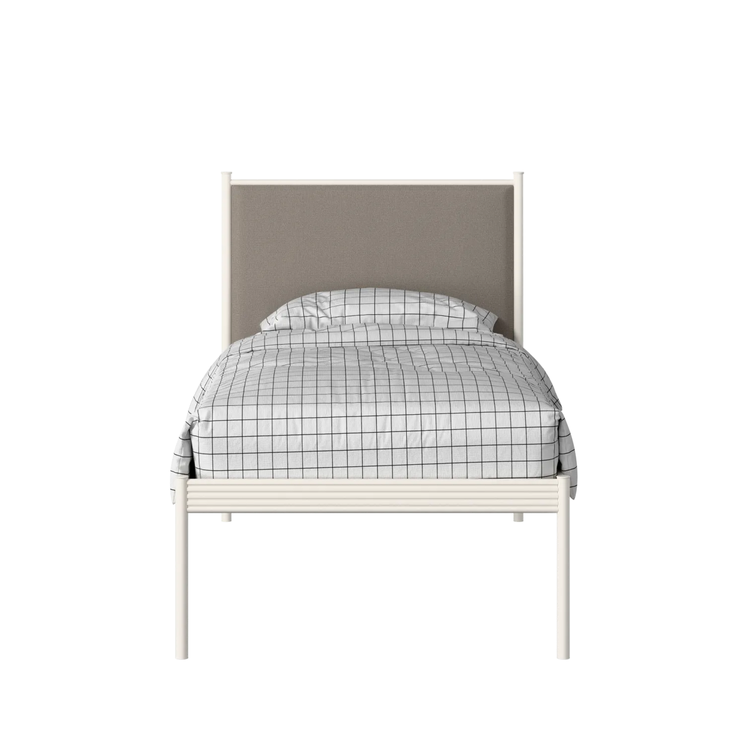 Evelyn iron/metal single bed in ivory with storm grey fabric
