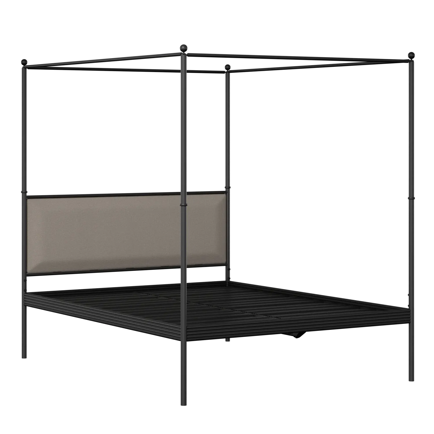 Vernon iron/metal bed in black with storm grey fabric showing slats