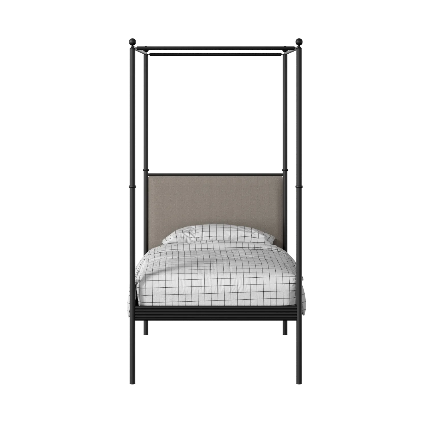 Vernon iron/metal single bed in black with storm grey fabric