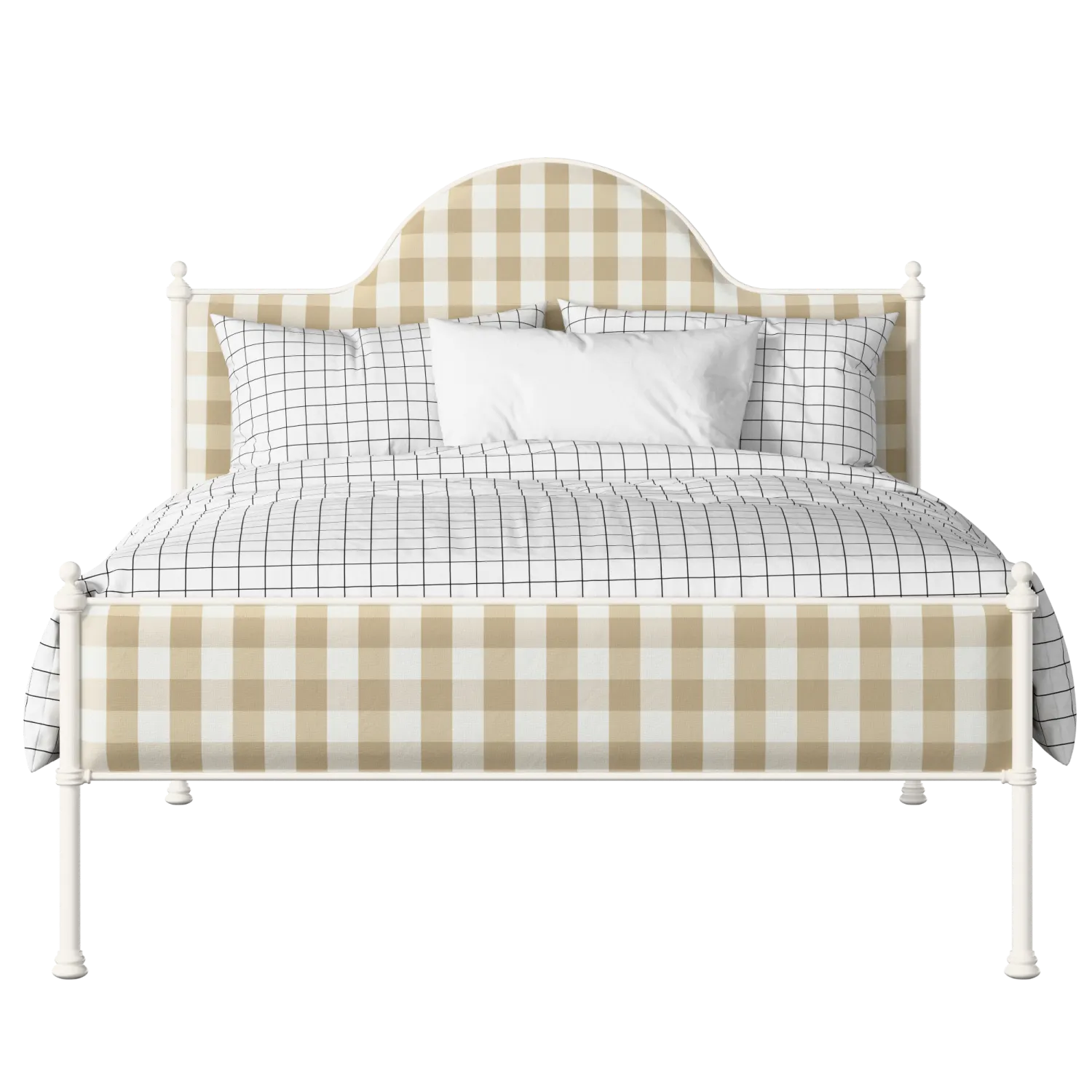 Albert Slim iron/metal upholstered bed in ivory with Romo Kemble Putty fabric