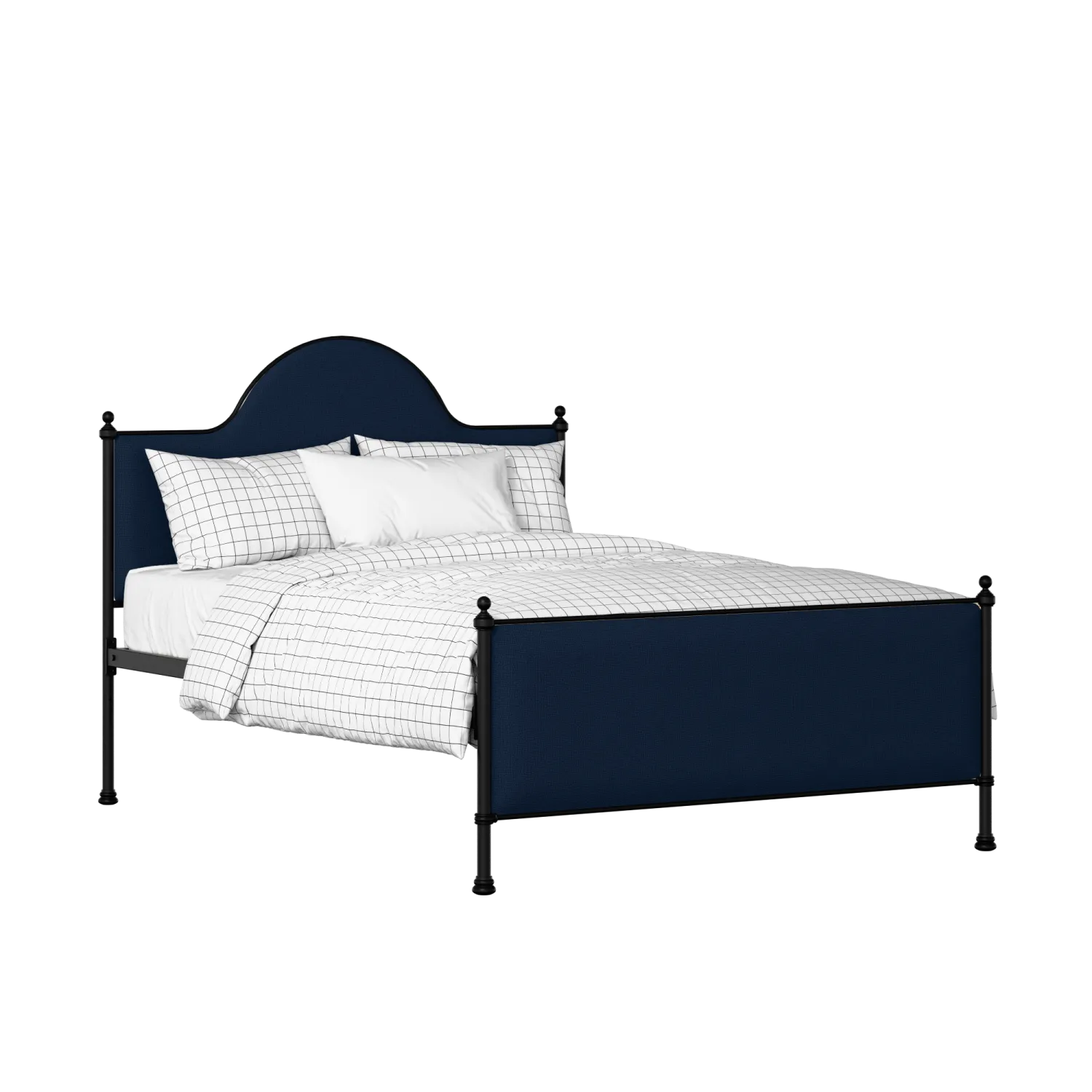Albert iron/metal upholstered bed in black with blue fabric
