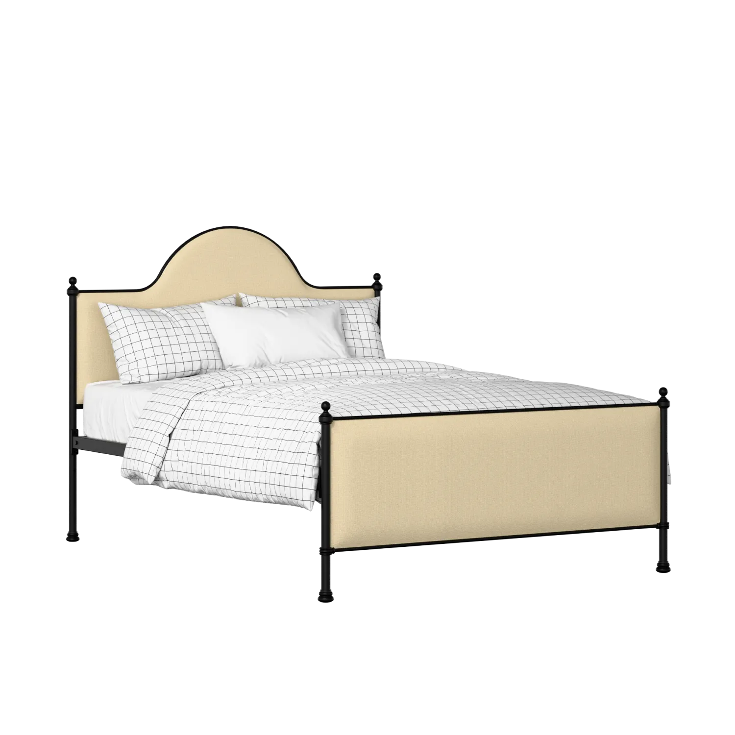 Albert iron/metal upholstered bed in black with oatmeal fabric