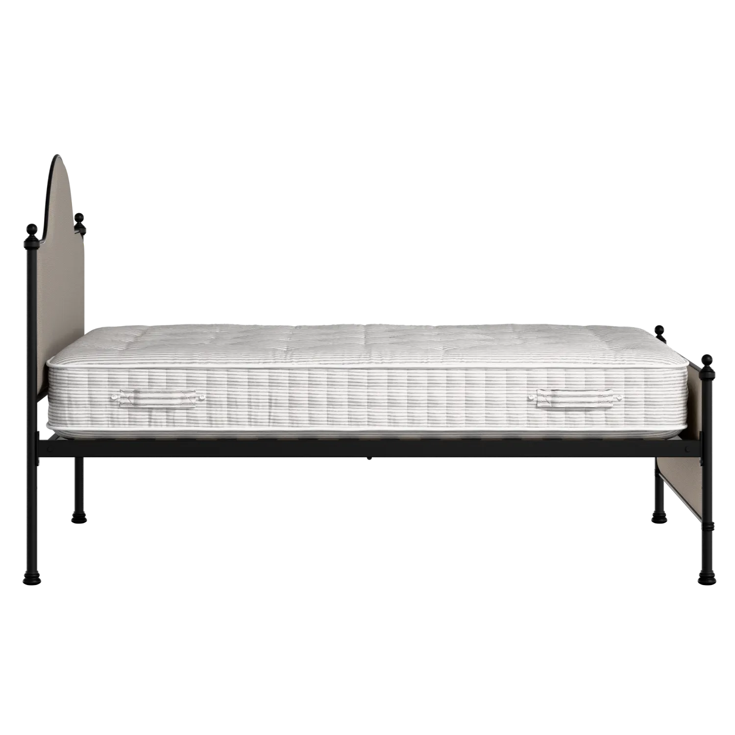 Albert iron/metal upholstered bed in black with storm grey fabric