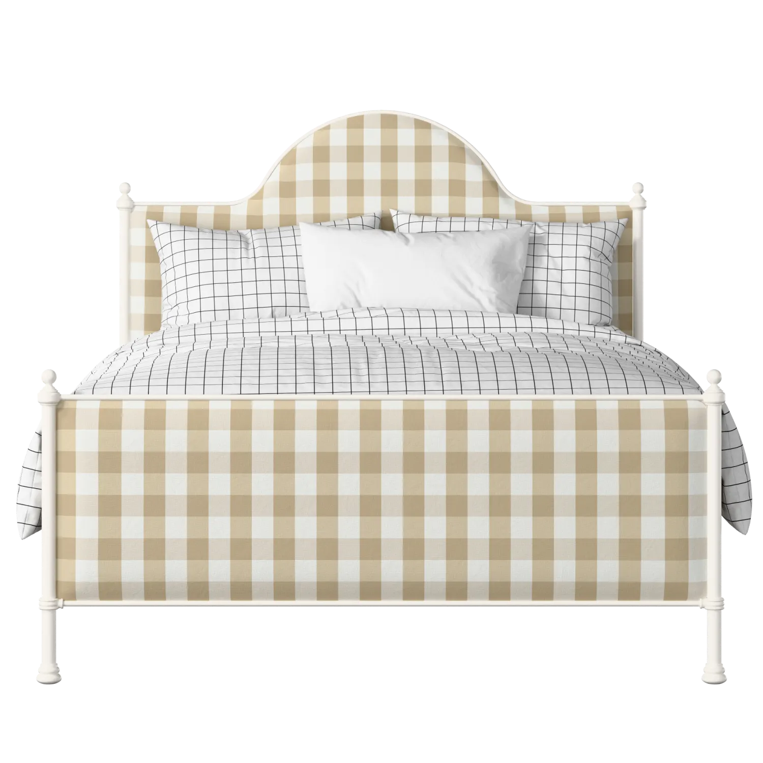 Albert iron/metal upholstered bed in ivory with Romo Kemble Putty fabric