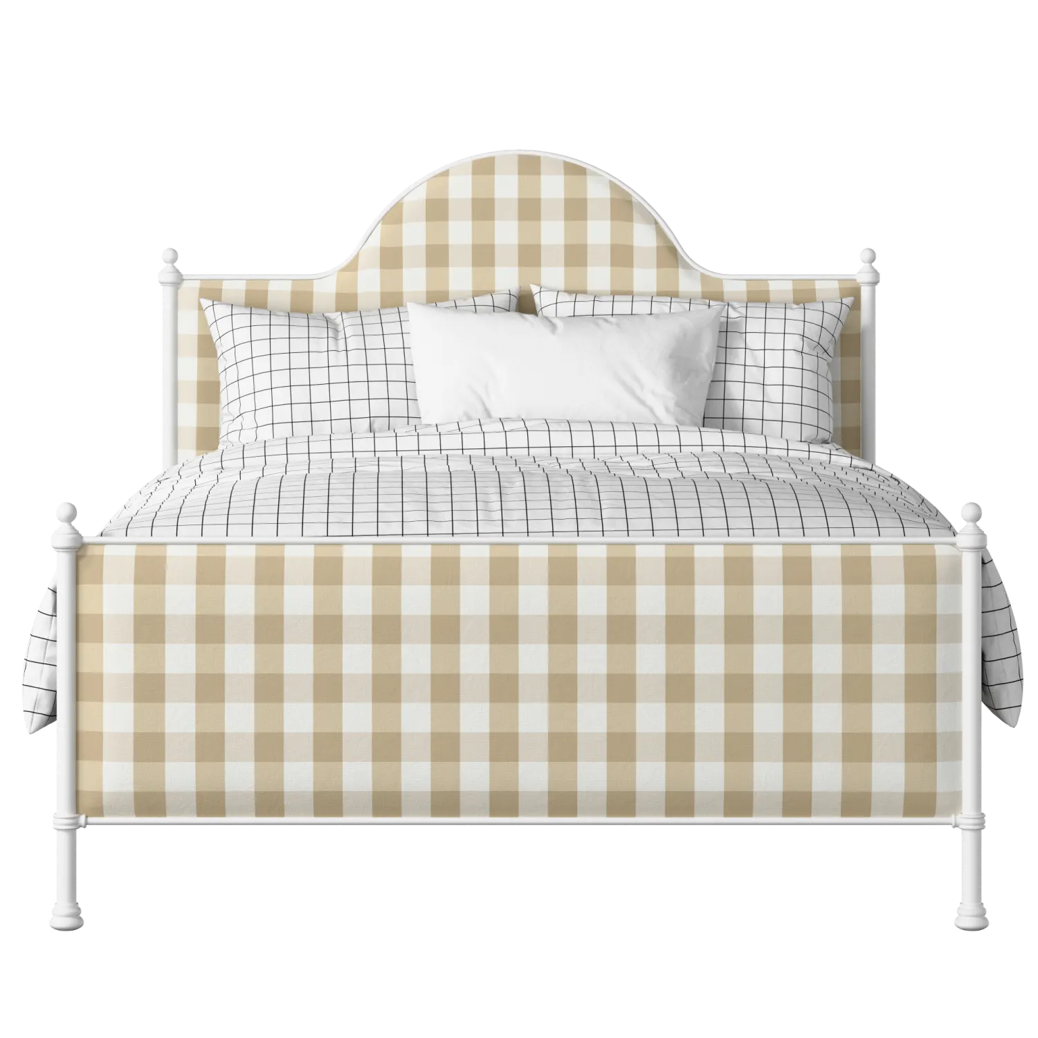 Albert iron/metal upholstered bed in white with Romo Kemble Putty fabric