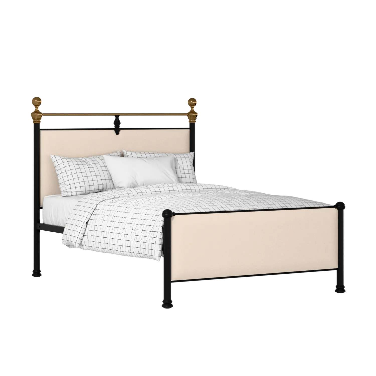 Bastille iron/metal upholstered bed in black with silver fabric