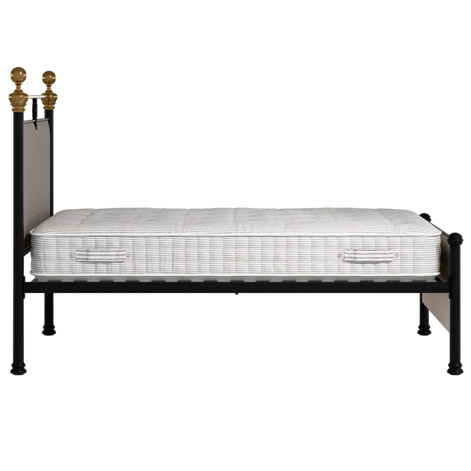 Bastille iron/metal upholstered bed in black with storm grey fabric
