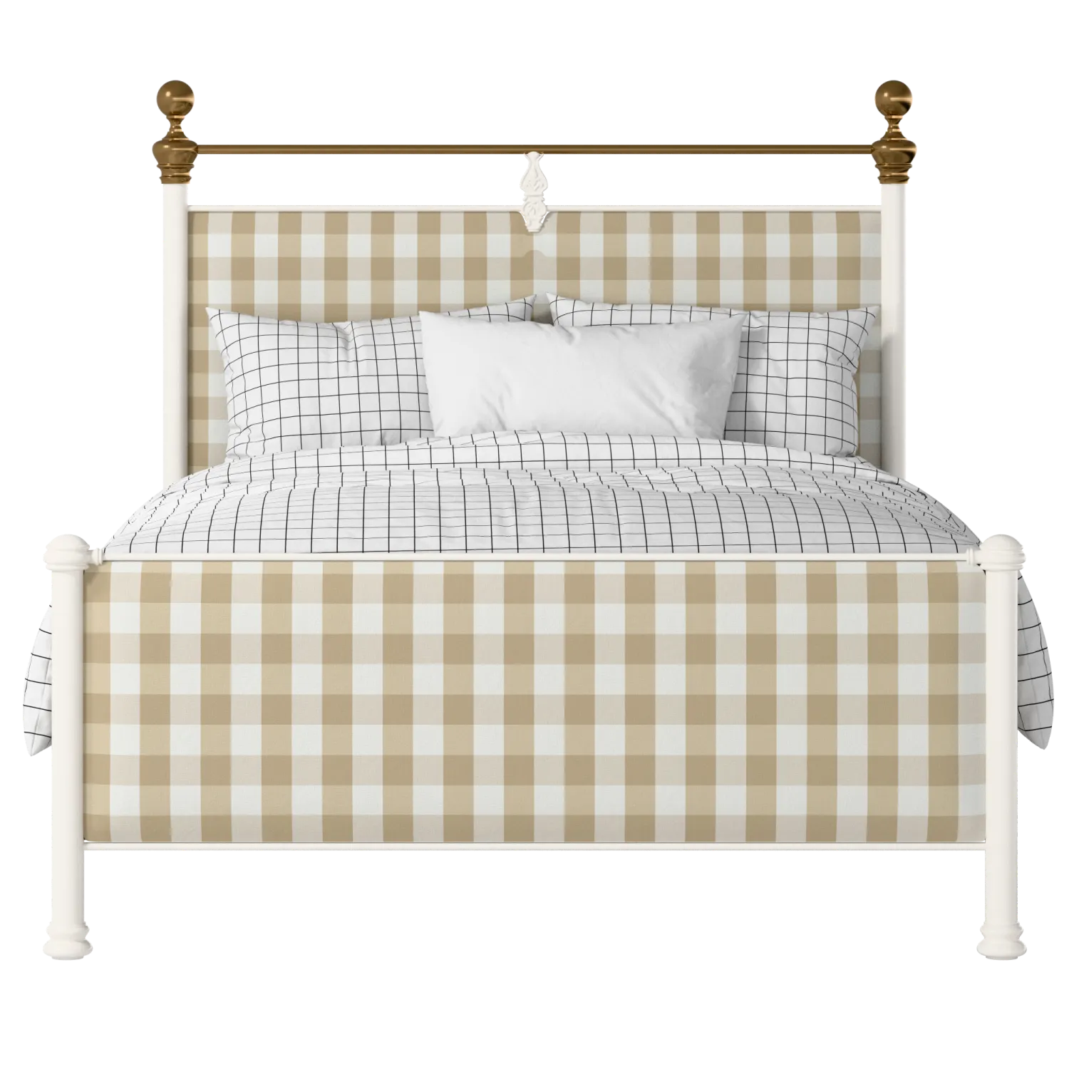 Bastille iron/metal upholstered bed in ivory with Romo Kemble Putty fabric