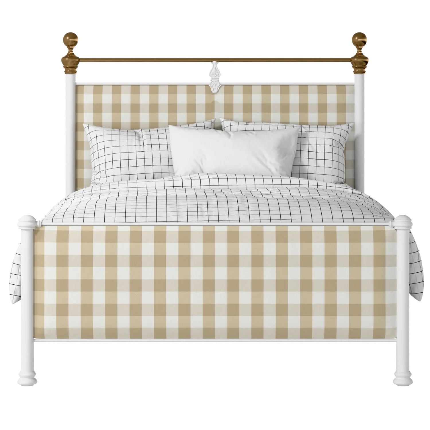 Bastille iron/metal upholstered bed in white with Romo Kemble Putty fabric