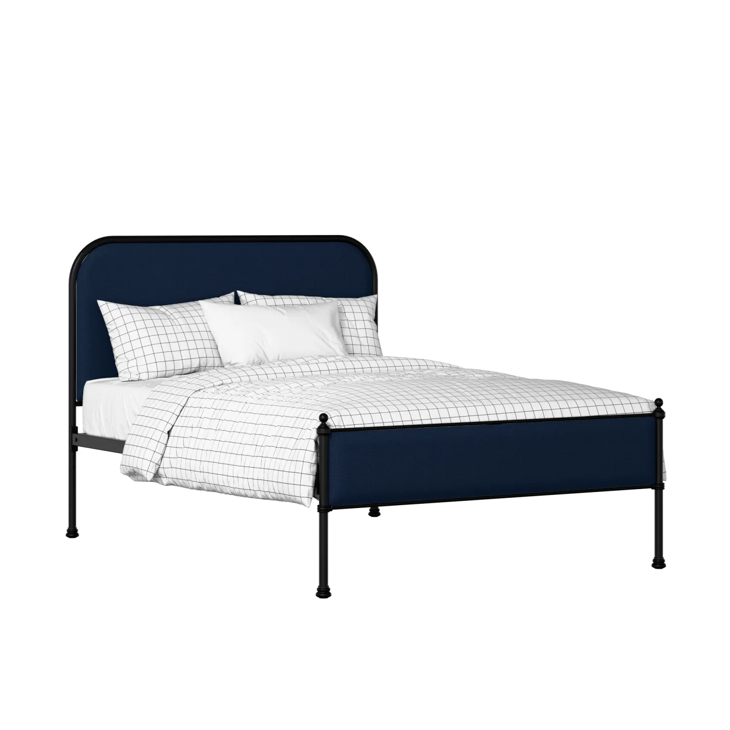 Bray Slim iron/metal upholstered bed in black with blue fabric