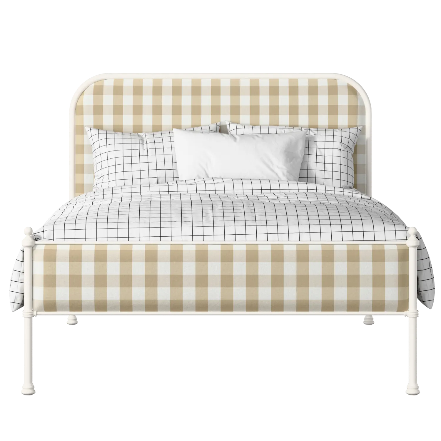 Bray Slim iron/metal upholstered bed in ivory with Romo Kemble Putty fabric