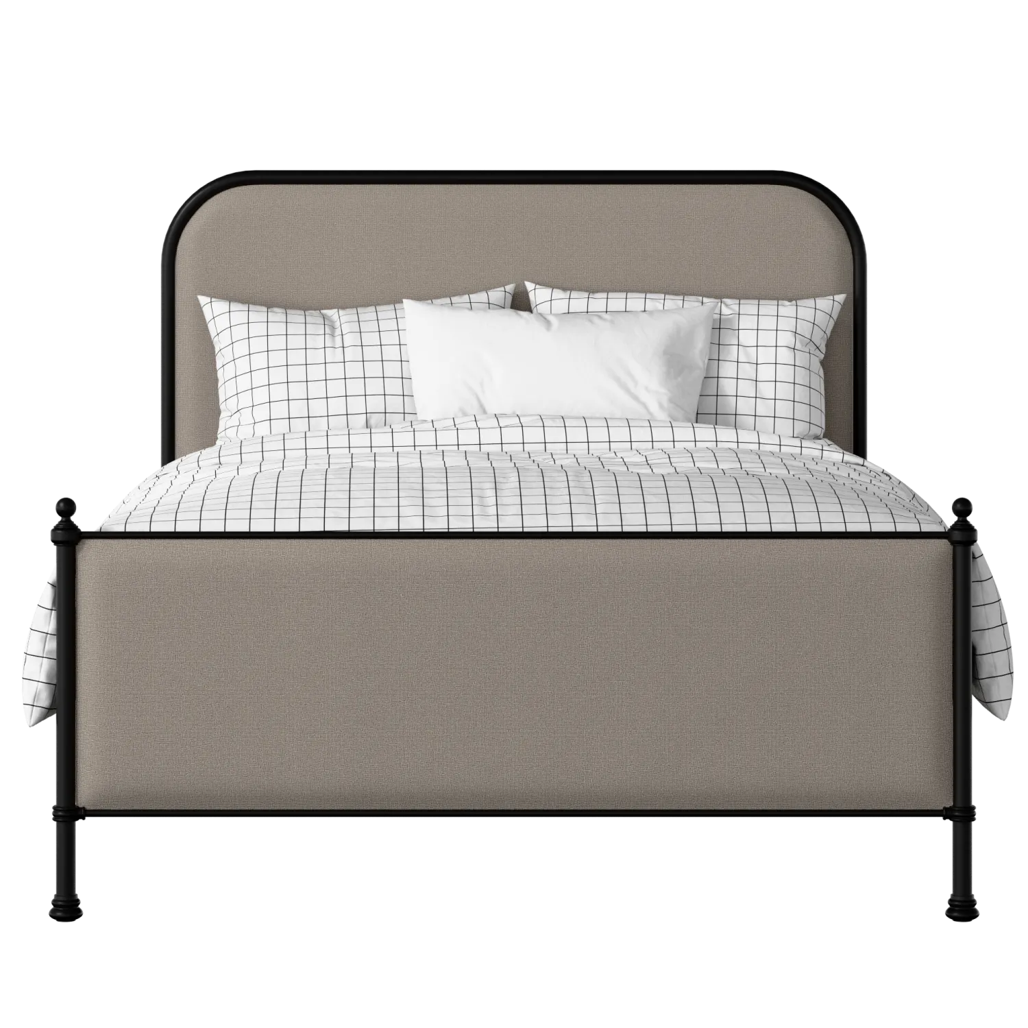 Bray iron/metal upholstered bed in black with storm grey fabric