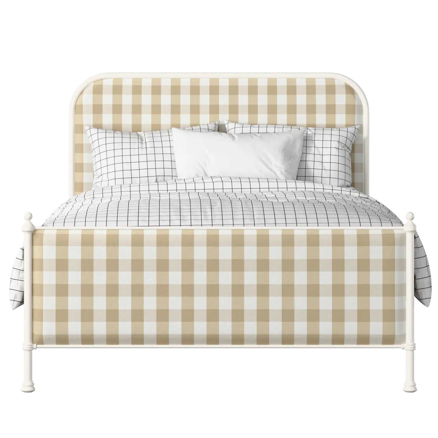 Bray iron/metal upholstered bed in ivory with Romo Kemble Putty fabric