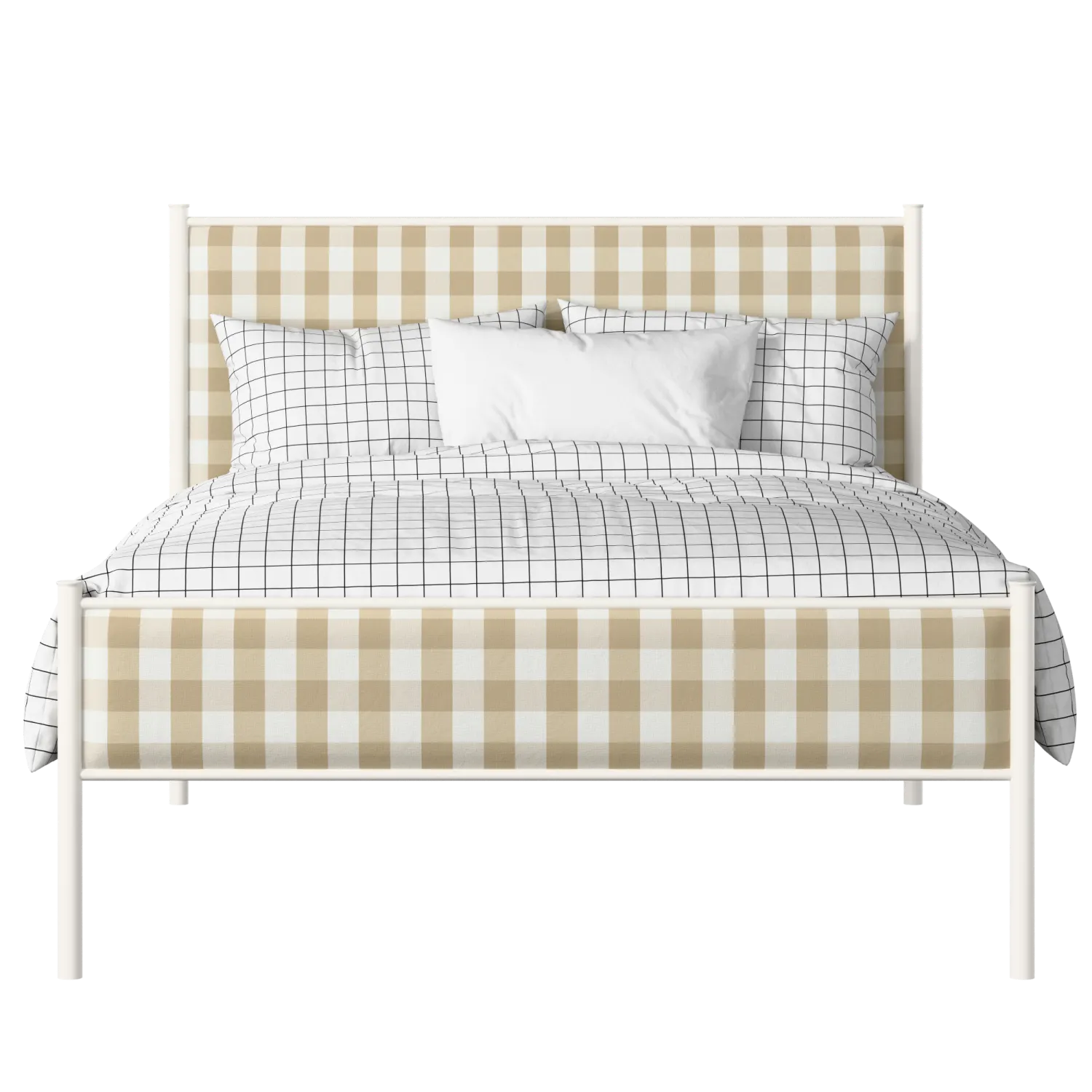 Brest Slim iron/metal upholstered bed in ivory with Romo Kemble Putty fabric